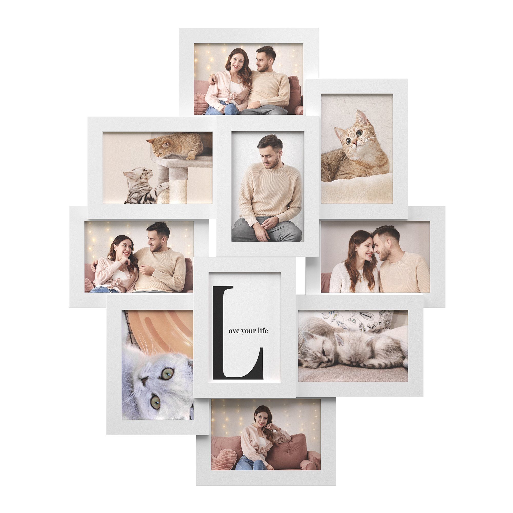 SONGMICS Bilderrahmen-Set Collage Fotorahmen Familie, für 10 Bilder, Montage erforderlich, für 10 Fotos je 10 x 15 cm (4 x 6 Zoll)