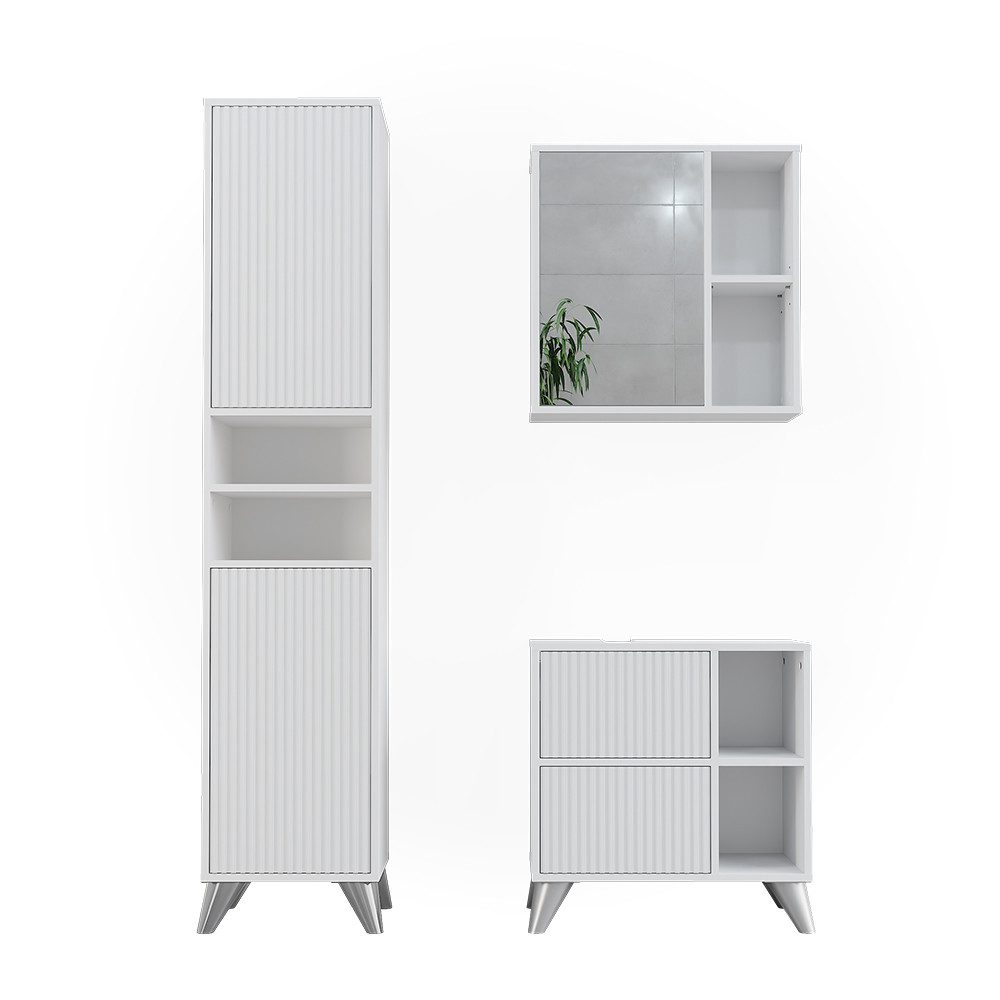 Vicco Badmöbel-Set Leano, Weiß, 3 Teile, (3-St., 3er Set)