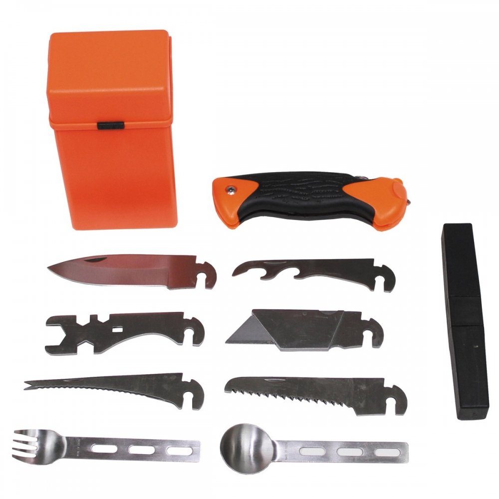 Multitool stoßfeste Überlebensset, Box, Gürtelhalter 27-teilig, St), (Set, "SPECIAL", Plastikbox orange MFH mit 27