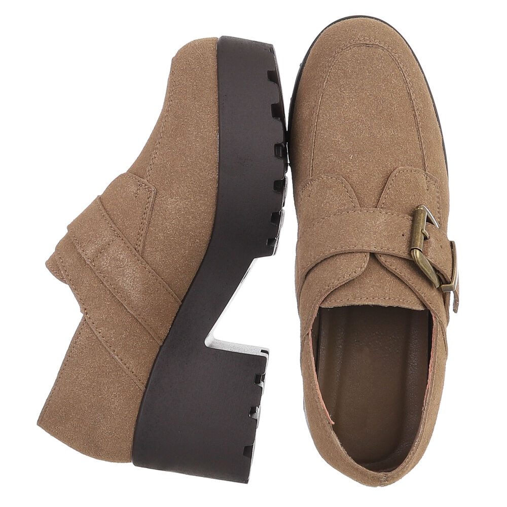 Ital-Design Damen Plateau Halbschuh mit Schnalle und Blockabsatz Slipper (92269352) Blockabsatz Mokassins in Hellbraun – Bild 2 von 5