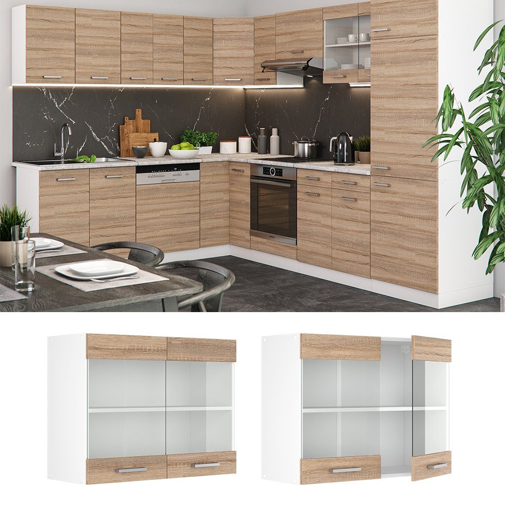 Vicco Glashängeschrank R-Line, Sonoma/Weiß, 80 cm günstig online kaufen