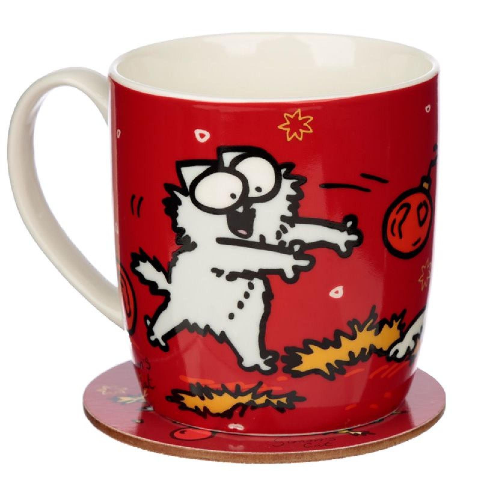 & aus Tasse Porzellan Puckator Simon's Katze Tasse Weihnachten Set Untersetzer Cat