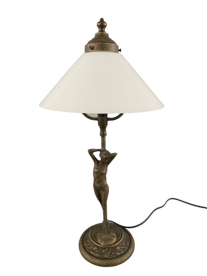 Gremegro Tischleuchte Tischlampe Jugendstil Frauenfigur Antik Schreibtischlampe Messing, ohne Leuchtmittel