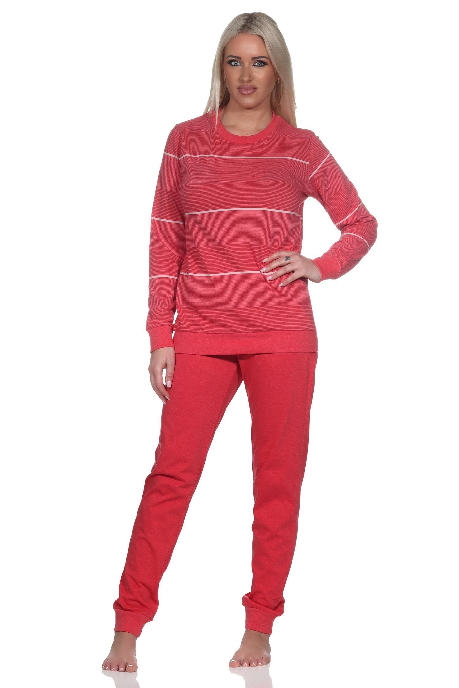 Normann Pyjama Normann Damen langarm Schlafanzug mit Bündchen - auch in Übergrössen rot