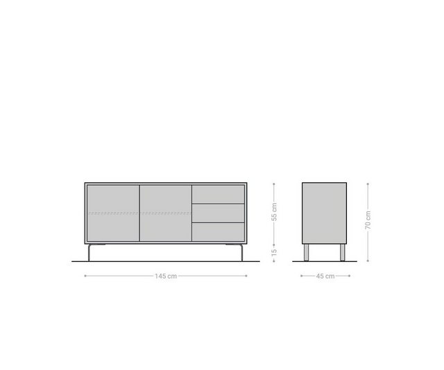 DELIFE Sideboard »Fevo«, Akazie Natur 145 cm 2 Türen 3 Schubfächer L Fuß Sideboard  - Onlineshop Otto