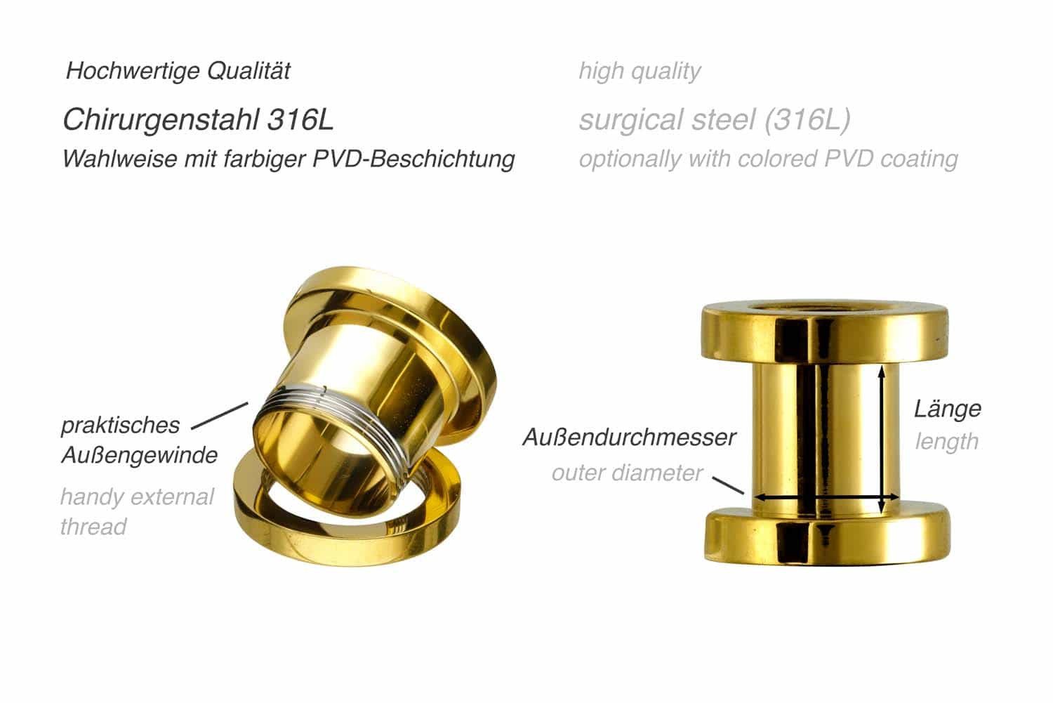 PIERCINGLINE Plug Chirurgenstahl Tunnel (Tunnels, 1-tlg)