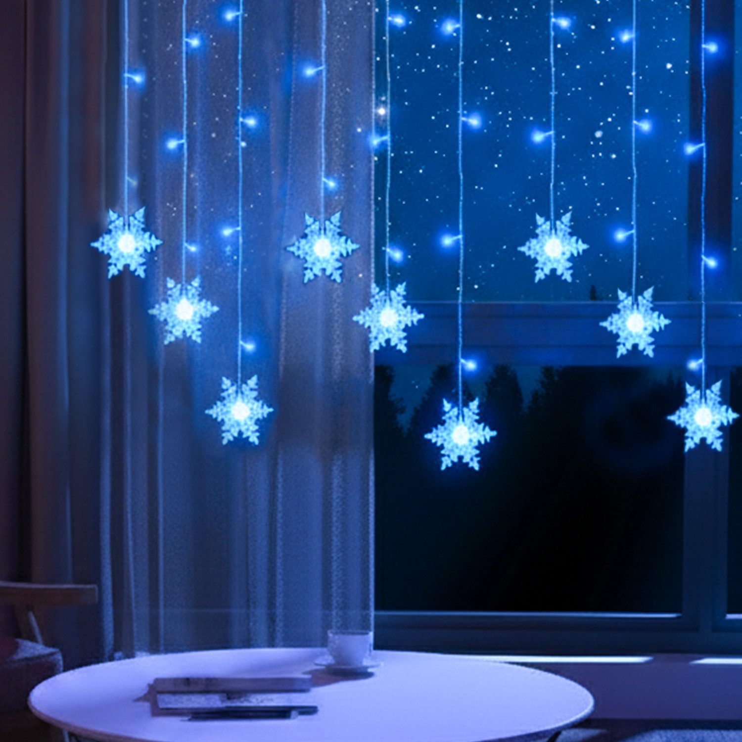 Jibenhome LED-Lichterkette Schneeflocke Lichtervorhang 8 Modi, Timer, mit S günstig online kaufen