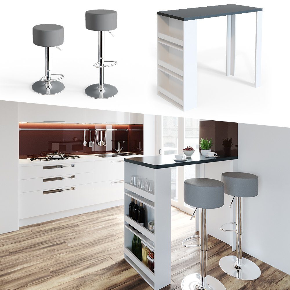 Vicco Bartisch, Weiß/Anthrazit, 117 x 57 cm mit 2 Barhockern günstig online kaufen