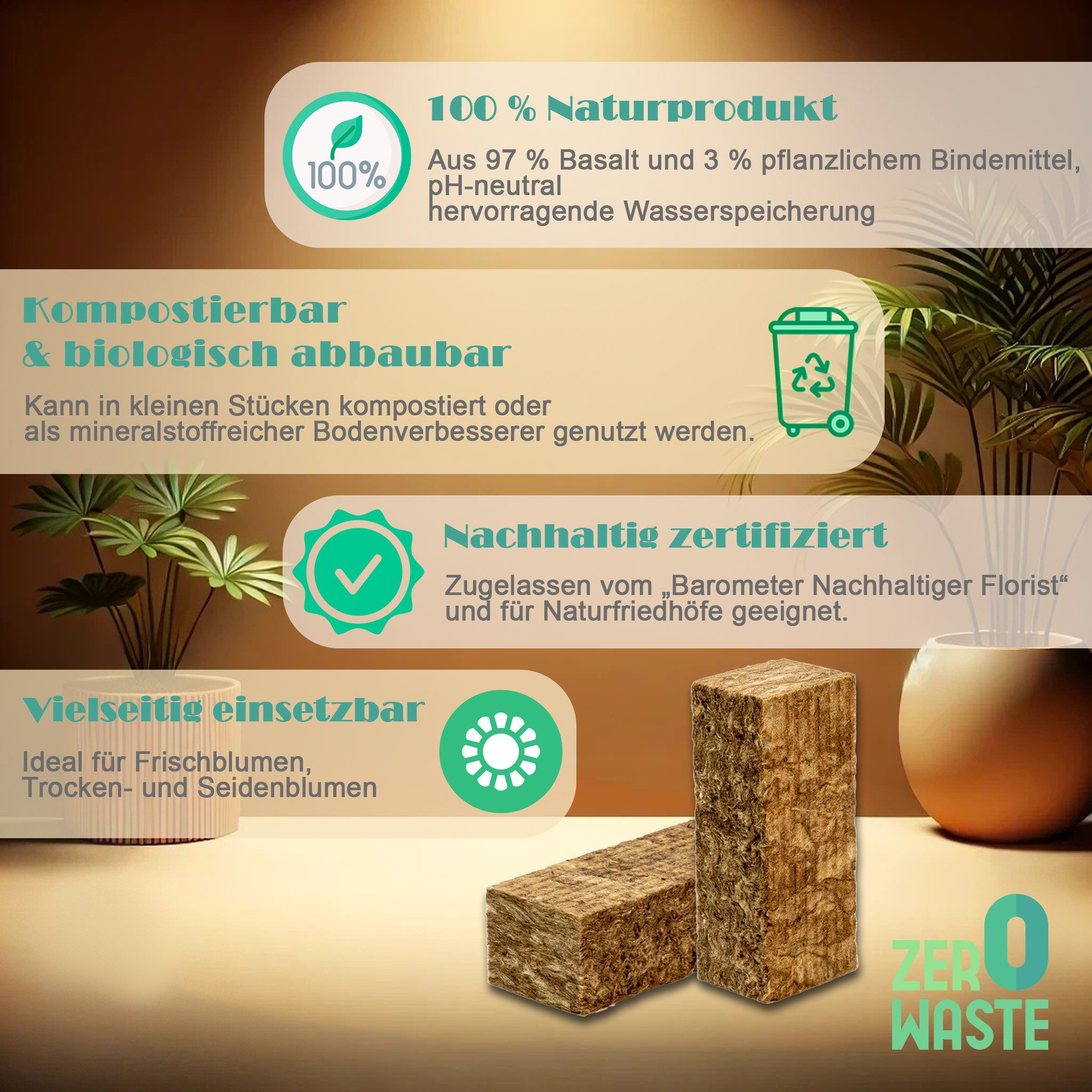 Creativery Bastelmoos, Steckmasse Ziegel 23x10x7,5cm kompostierbar & abbaubar 20 Stück