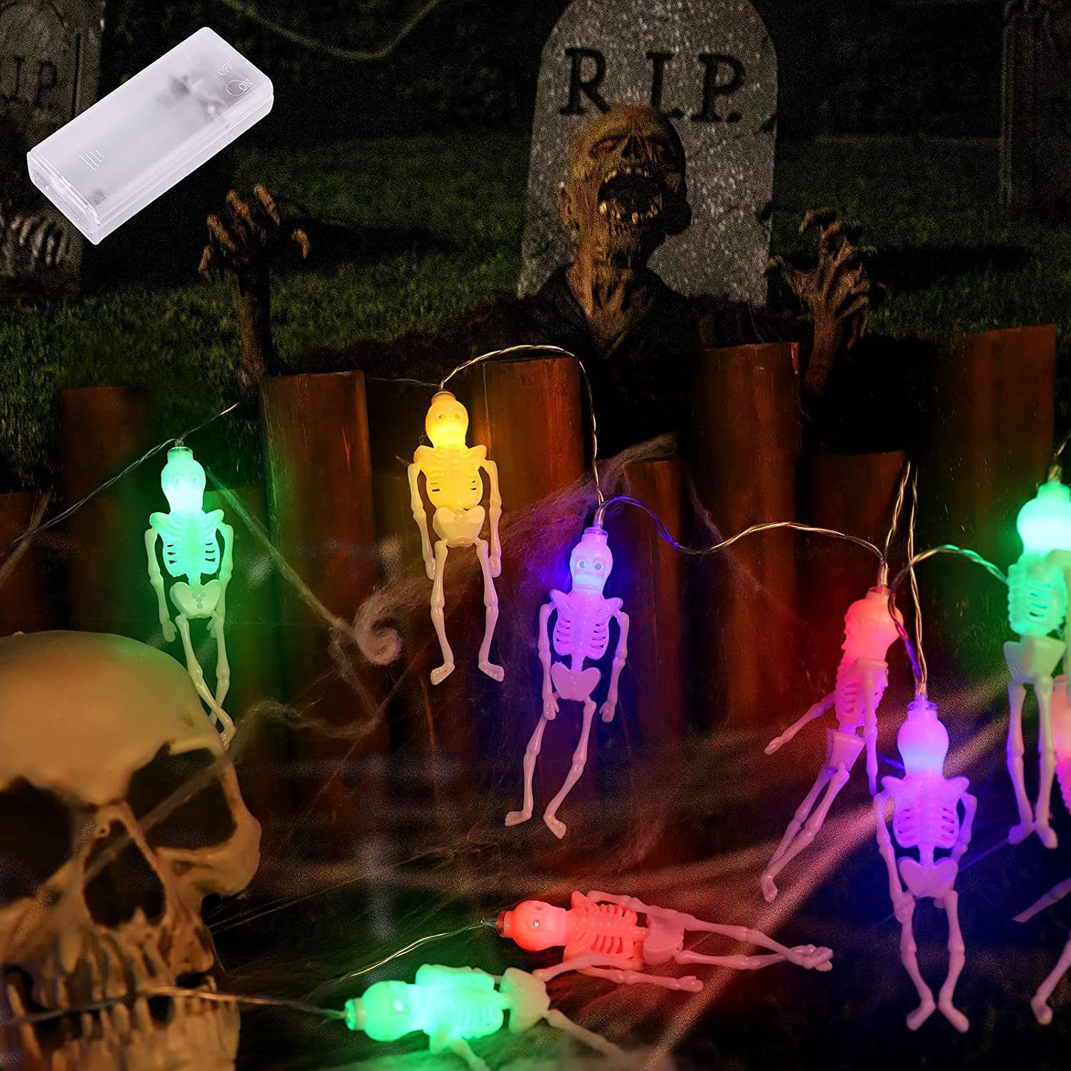 10 Salcar Dekoration Lichterkette 1,5m LED-Lichterkette Halloween Skeletten