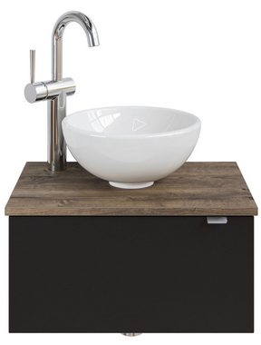 Saphir Waschtisch Serie 6915 Waschschale mit Unterschrank für Gästebad, Gäste WC (3-St., Keramik-Aufsatzbecken, Waschtischplatte, Waschtischunterschrank), 51 cm mit Keramik-Aufsatzbecken und 1 Tür