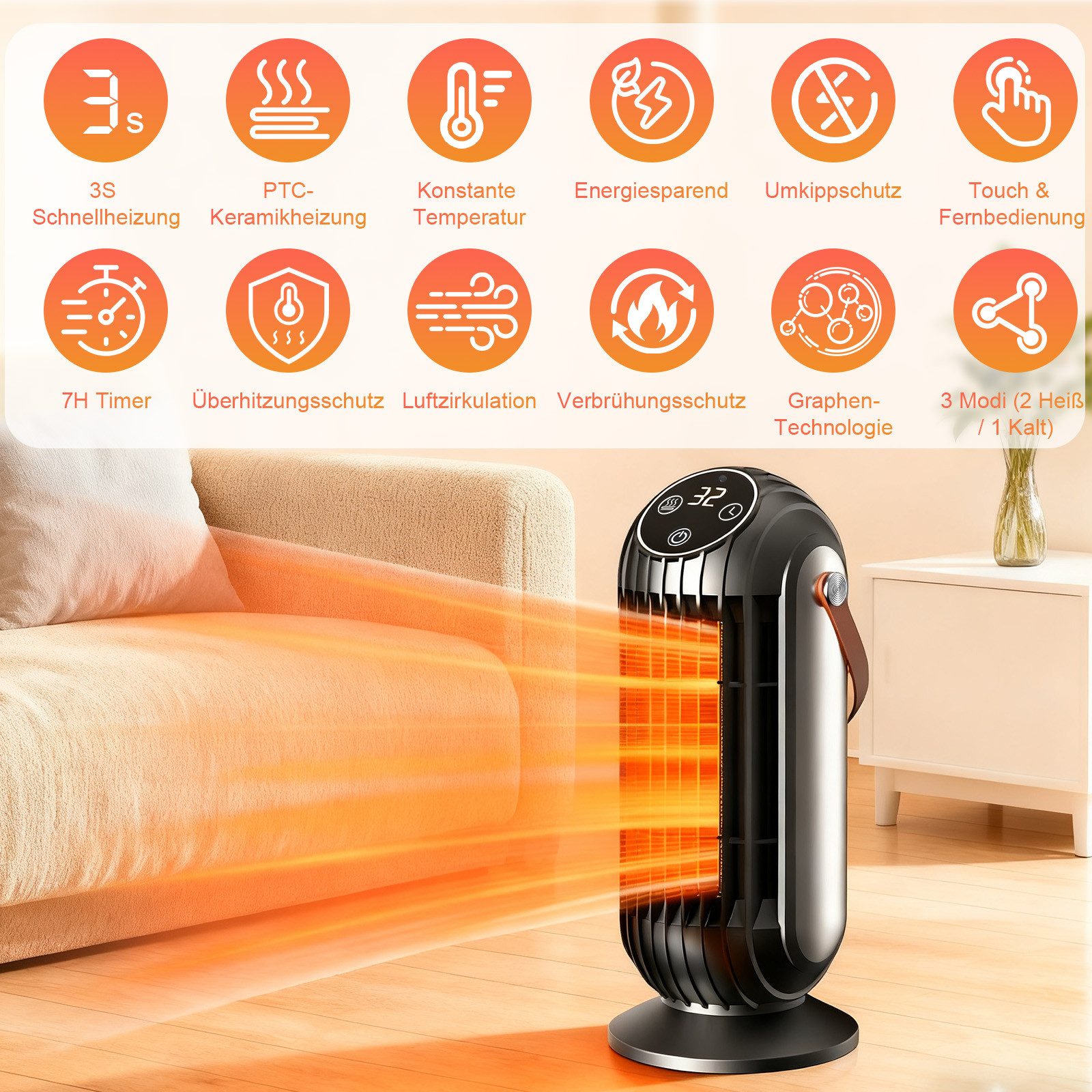 DOPWii Heizlüfter 1500W Heizgerät PTC, Elektro Heizung mit 3 Modi, Timer, F günstig online kaufen