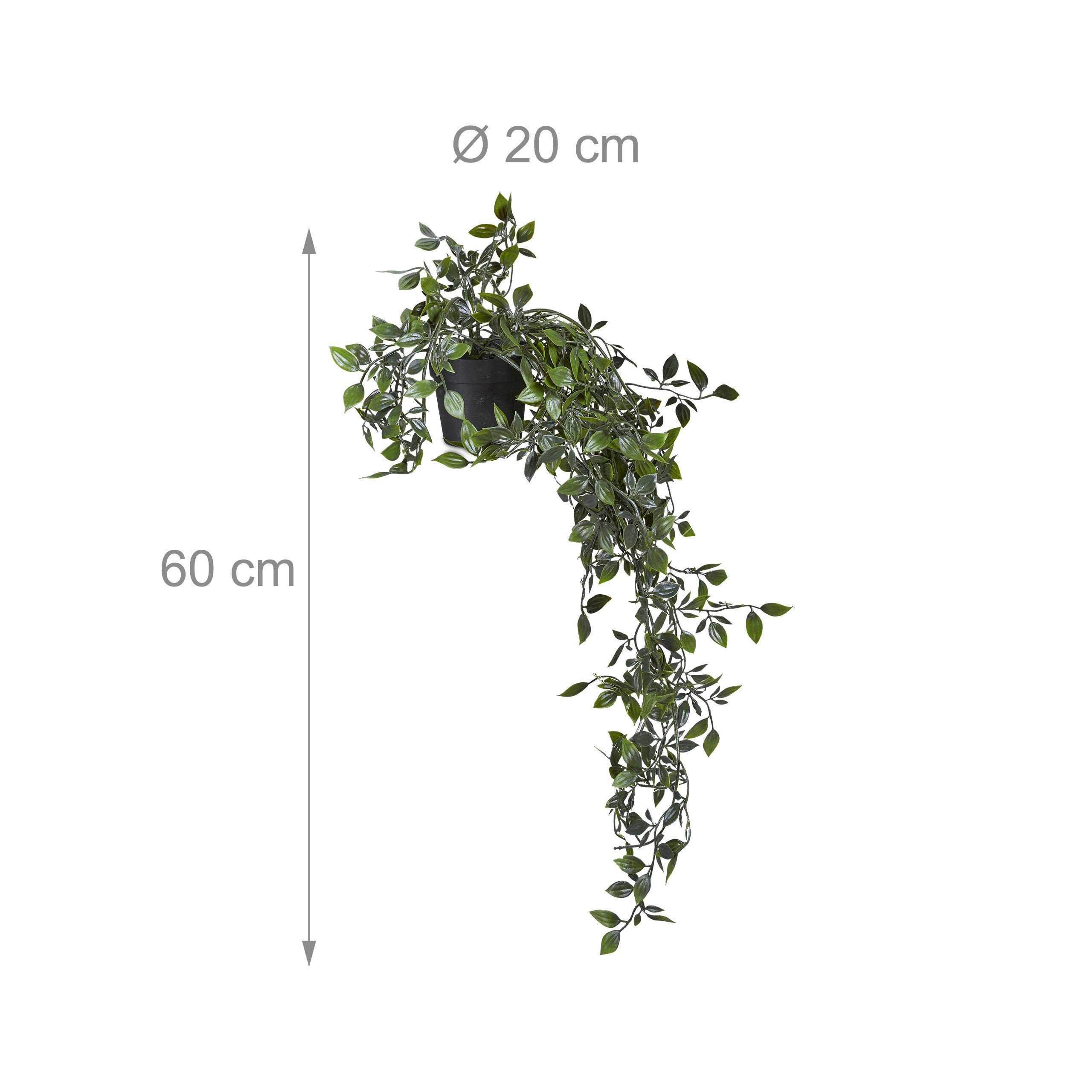 Kunstpflanze Künstliche Hängepflanzen 2er Set Efeutute, relaxdays, Höhe 60 cm – Bild 4 von 5