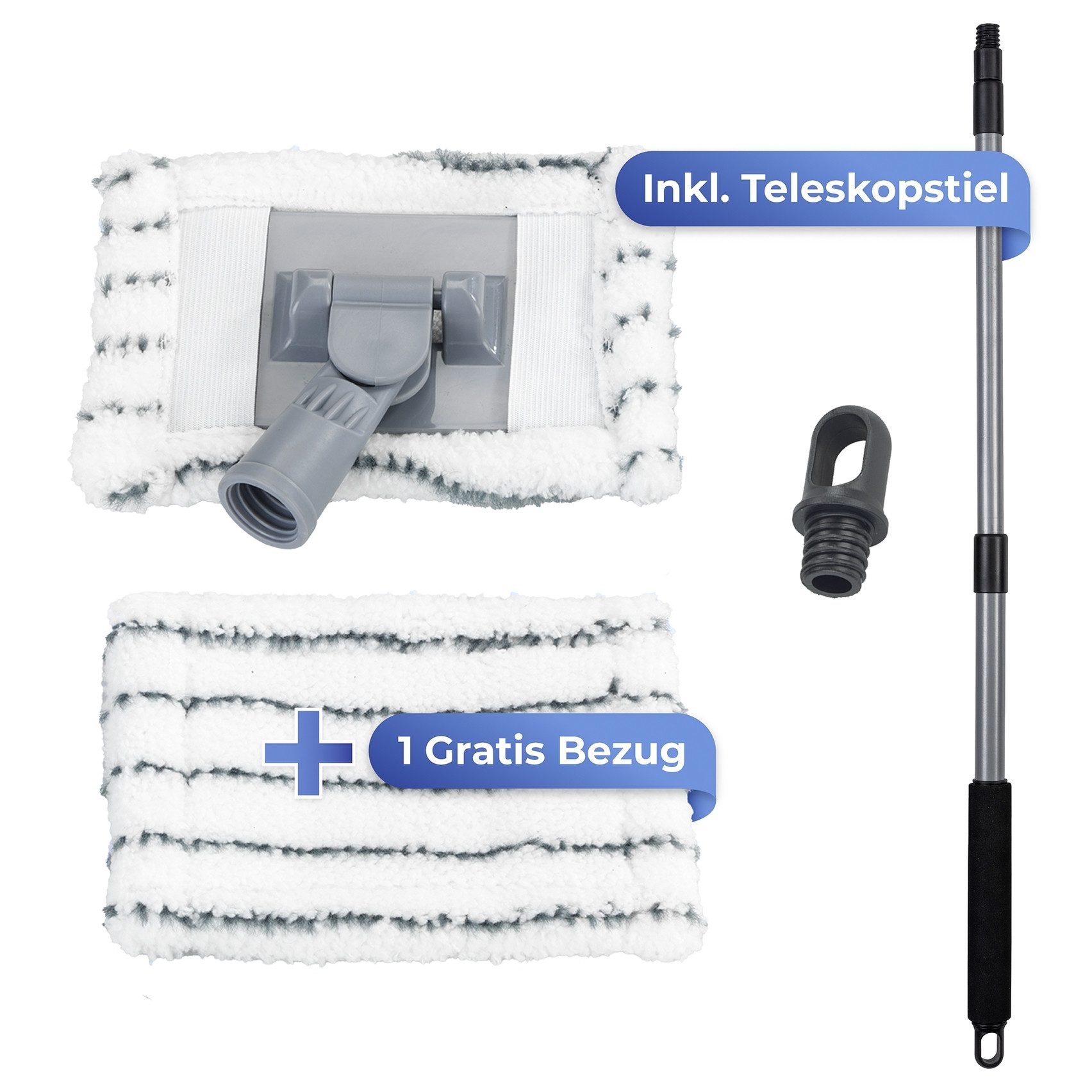 Maximex Bodenwischer-Set Profi, Bad- und Fliesenwischer mit Teleskopstiel, 2 Bezüge, 360° Knickgelenk