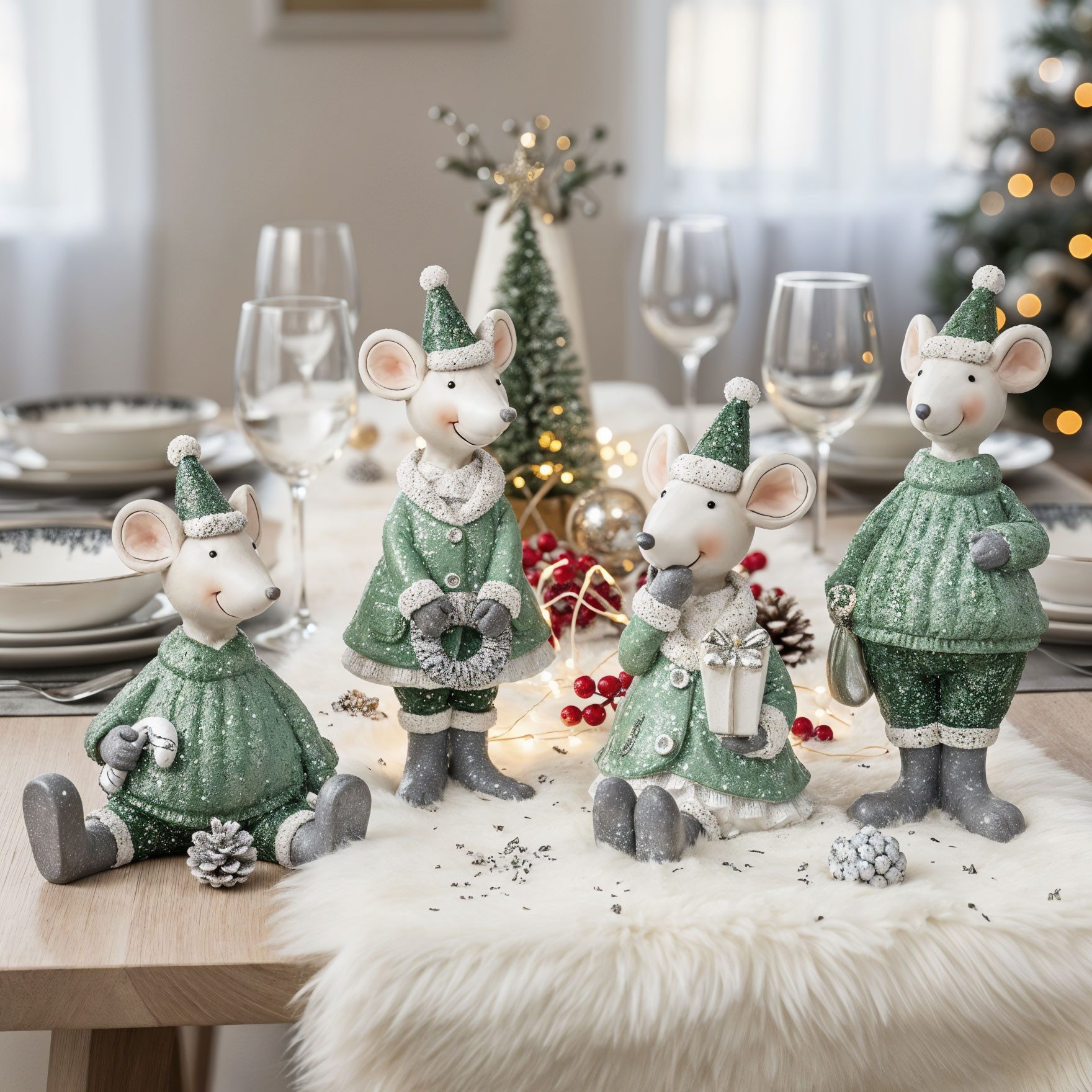 Levandeo® Weihnachtsfigur, 4er Set Mäuse Figuren Weihnachten Deko Kunstharz günstig online kaufen