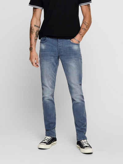 ONLY & SONS Slim-fit-Jeans »Slim Fit Jeans Basic Denim Hose ONSLOOM Tapered Trousers Stoned Washed« (1-tlg) 3968 in Blau-3