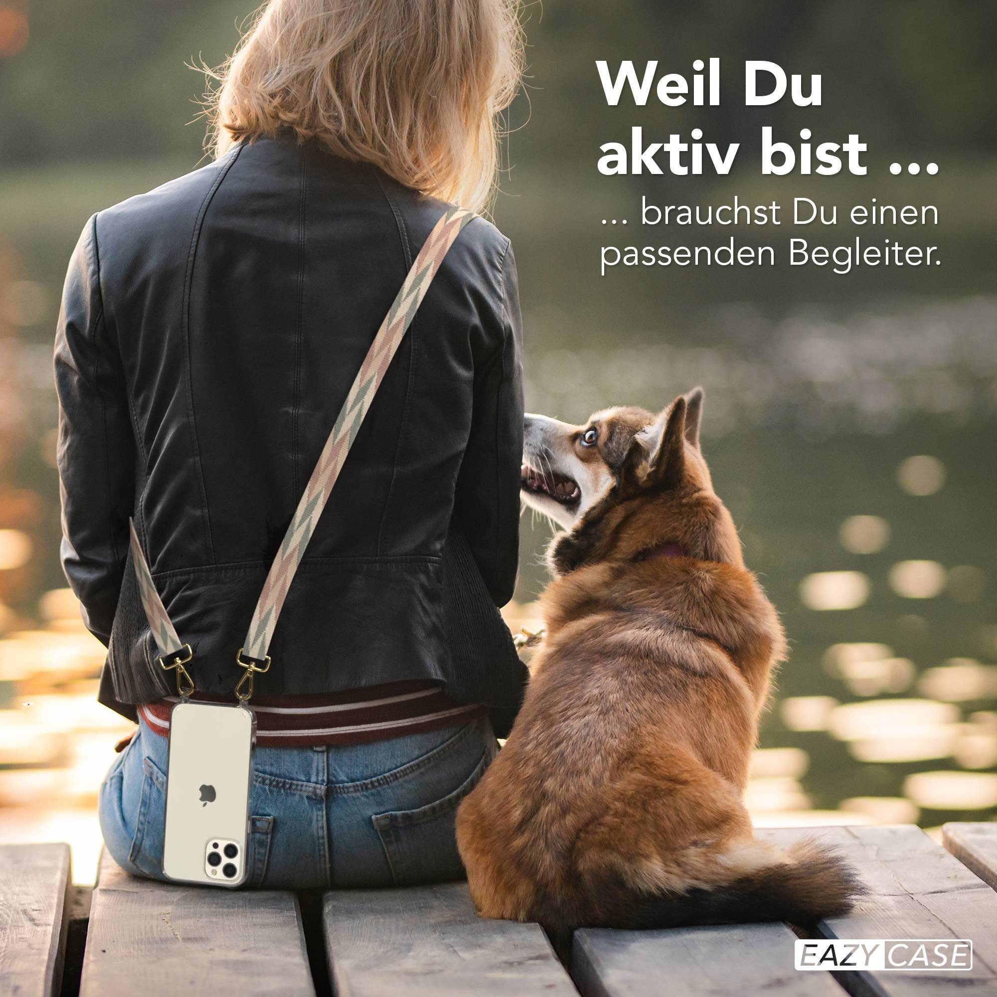 EAZY CASE Handykette Umhängeband für Apple iPhone 12 Pro Max 6,7 Zoll, Handyhülle mit Handyband Mint-Rosa Mix Crossbody