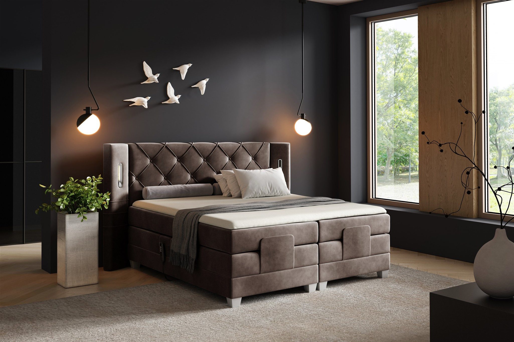 Fun Möbel Boxspringbett Schlafzimmerbett FUN NAREA Elektrisch in Stoff Fresh, Fuß- und Kopfteil elektronisch verstellbar, mit Ambientebeleuchtung