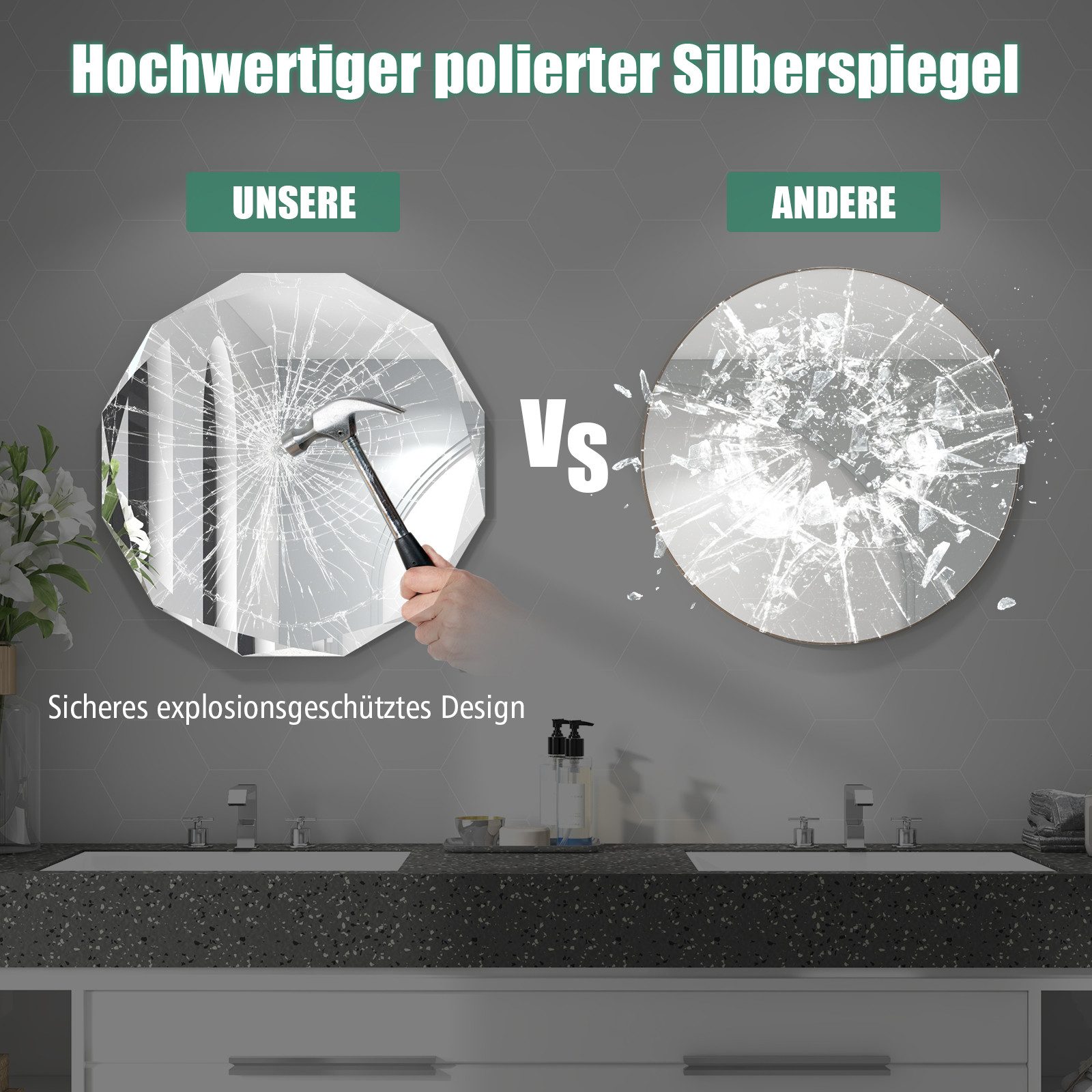 COSTWAY Badspiegel, rund φ76cm, Wandspiegel explosionsgeschützt günstig online kaufen