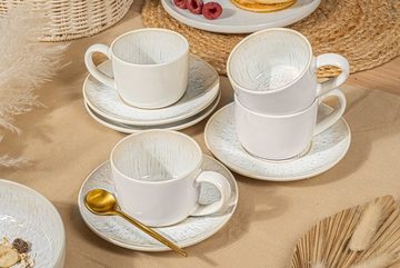 SÄNGER Kaffeeservice Korfu Kaffeetassen Set (8-tlg), 4 Personen, Steingut, Creme Farben mit Sandiger Maserung, 160 ml, Handmade