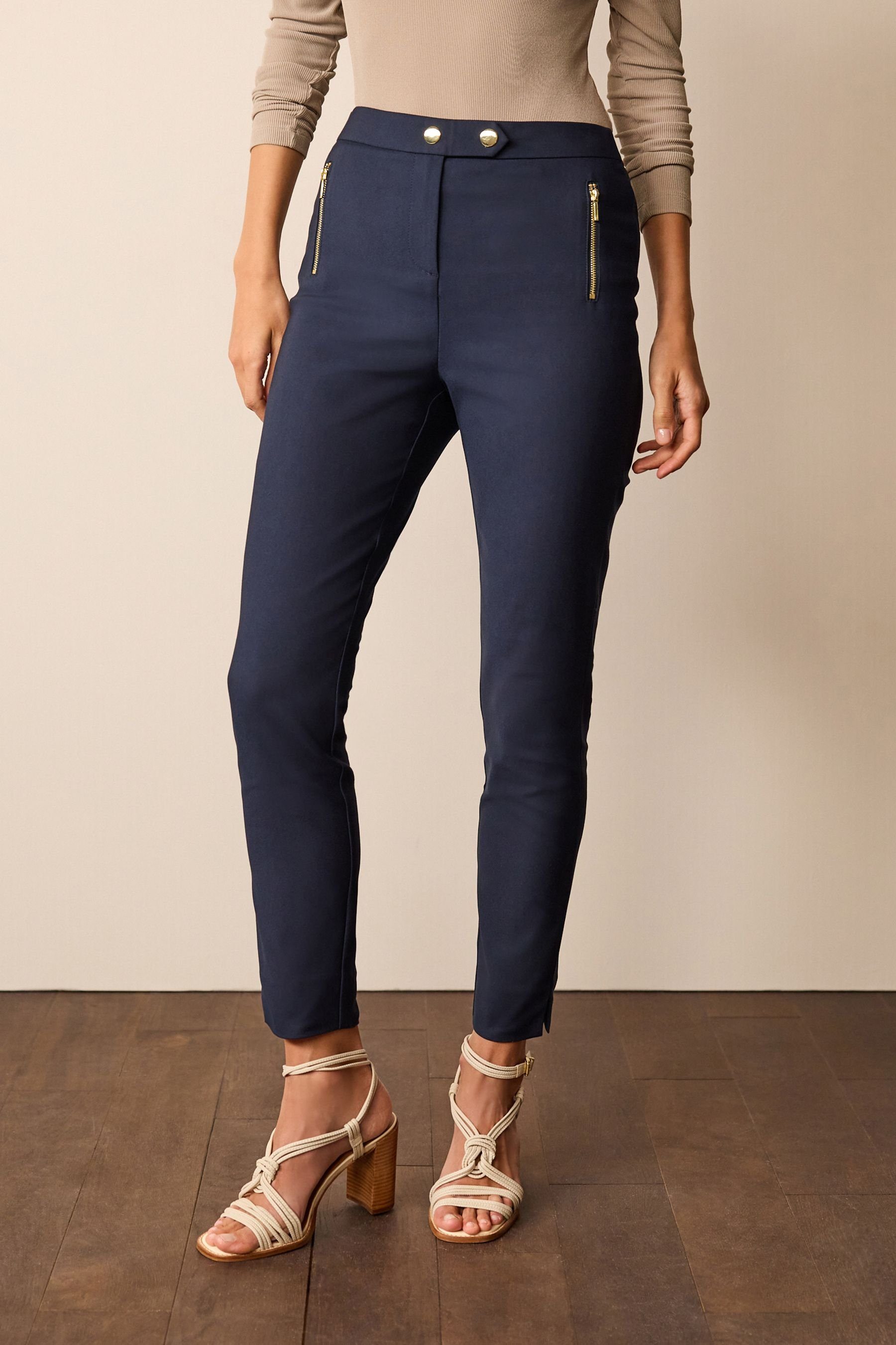 Navy Fit (1-tlg) mit Blue Skinny Next Hose Reißverschlussdetail Stoffhose