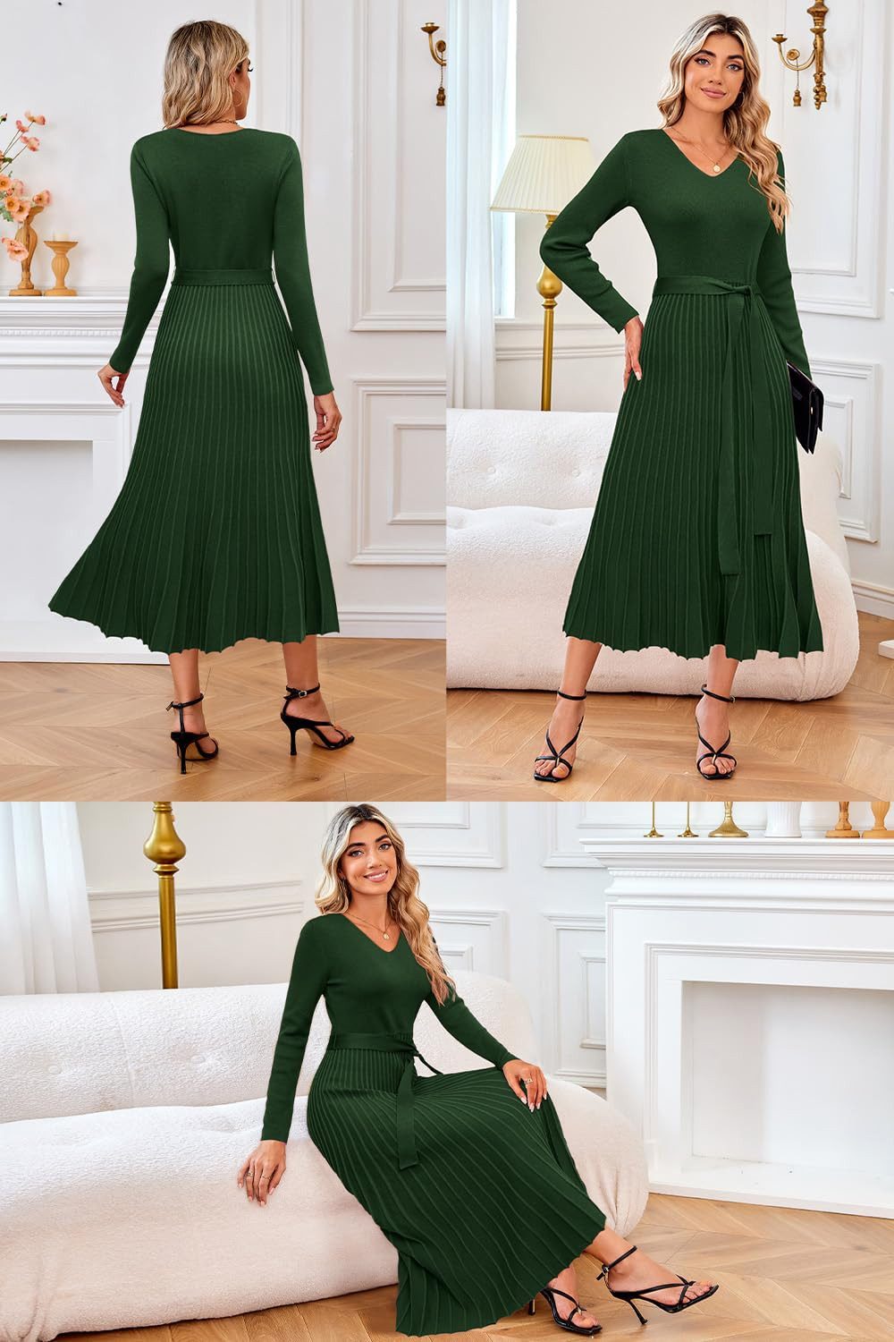 Arach&Cloz Strickkleid Damen Pulloverkleid Herbst Winterkleid Lang Plissee günstig online kaufen