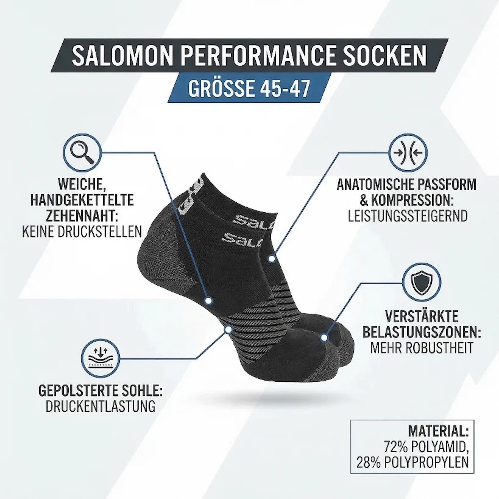 Salomon Sportsocken Lauf und Freizeit Socken Gr. 45-47 Speed Technical Sneaker 2 Pack