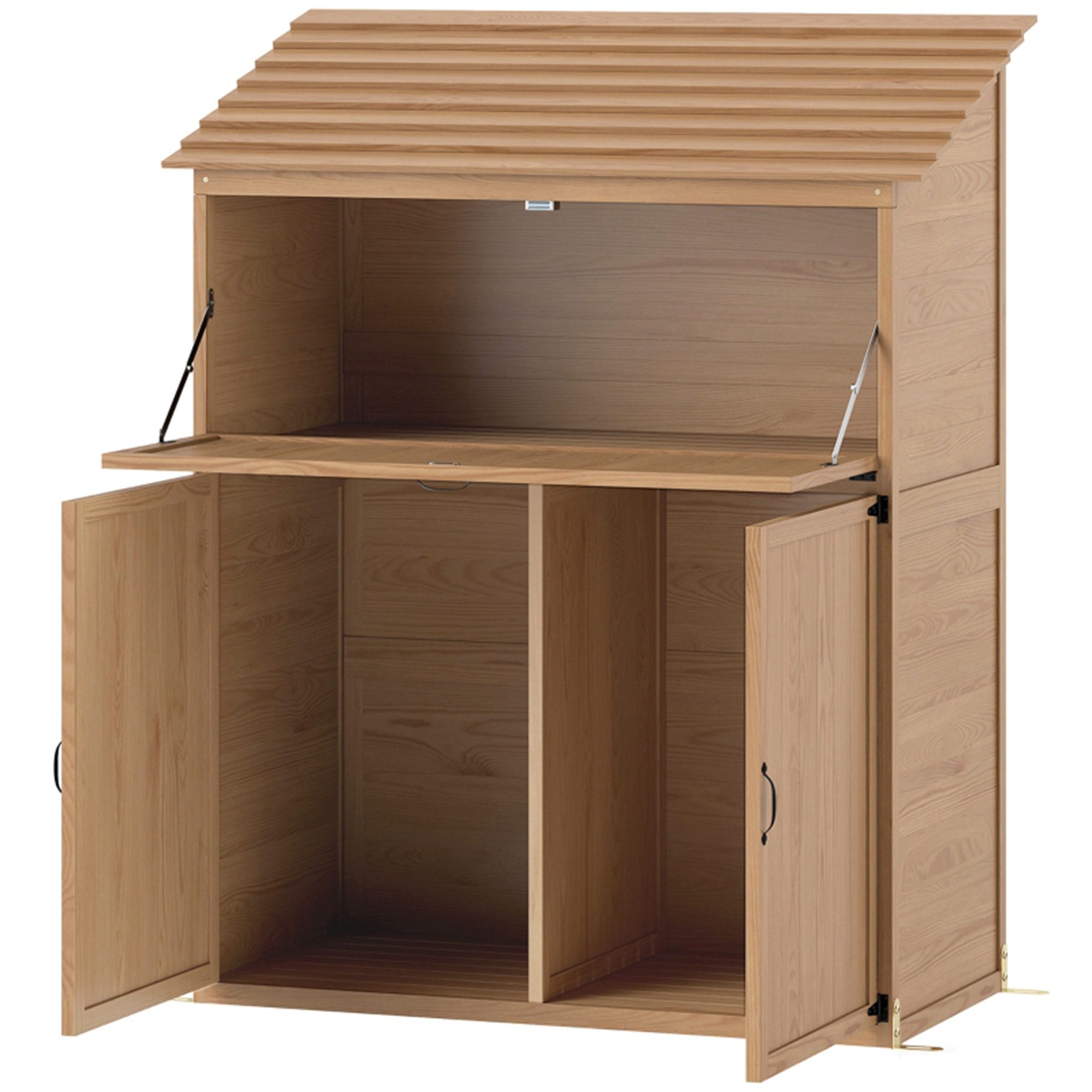 MC Star Gerätehaus Gartenschrank Holz, Geräteschuppen mit Stufen-Pultdach Ablage, Tisch Doppeltüren 110 x 54 x 136 cm
