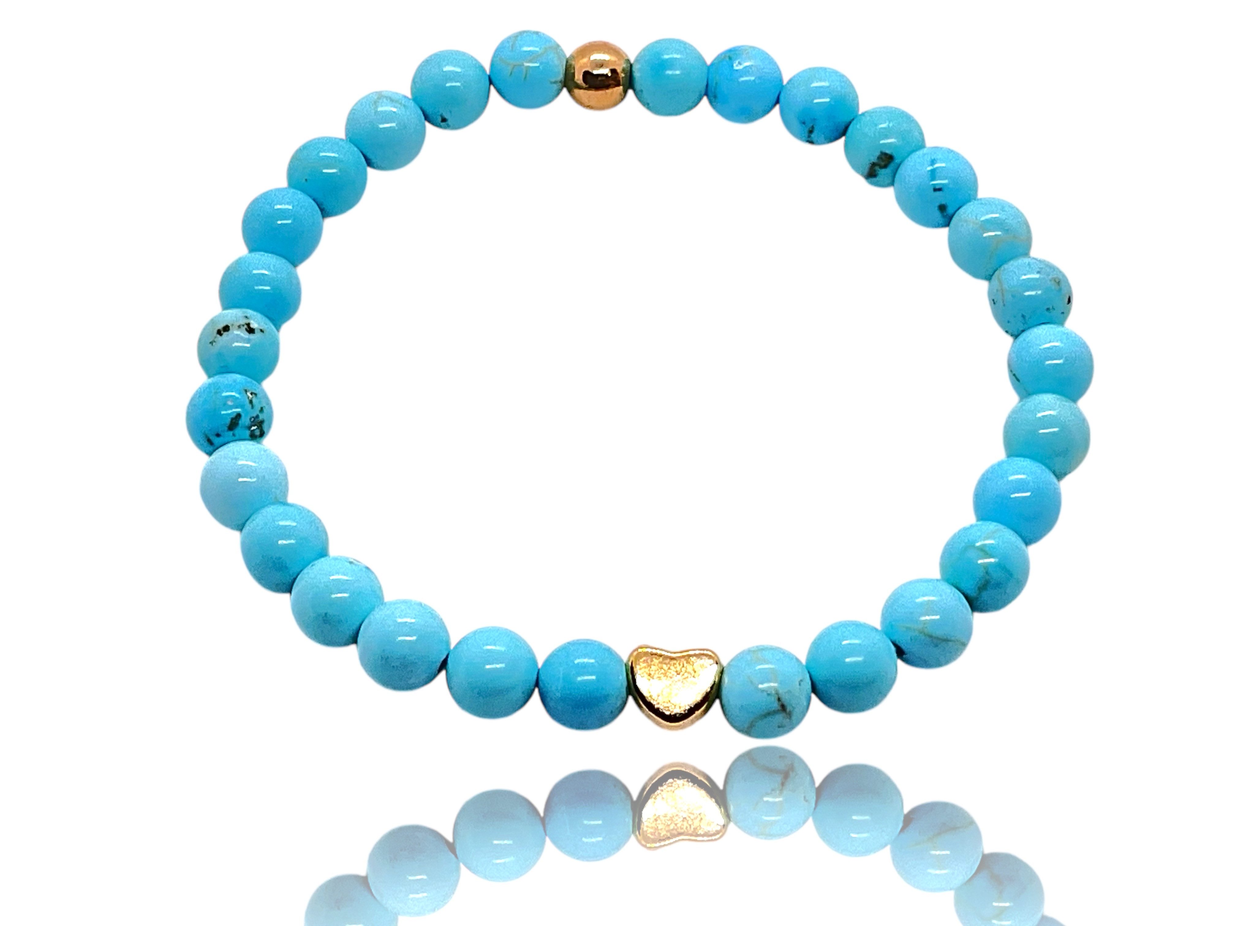 Steinfixx® Perlenarmband Türkis Edelsteinarmband mit 333 vergoldeten Elementen (4 oder 6 mm Perlen, 1-tlg., AAA-Qualität), incl. Geschenkbox