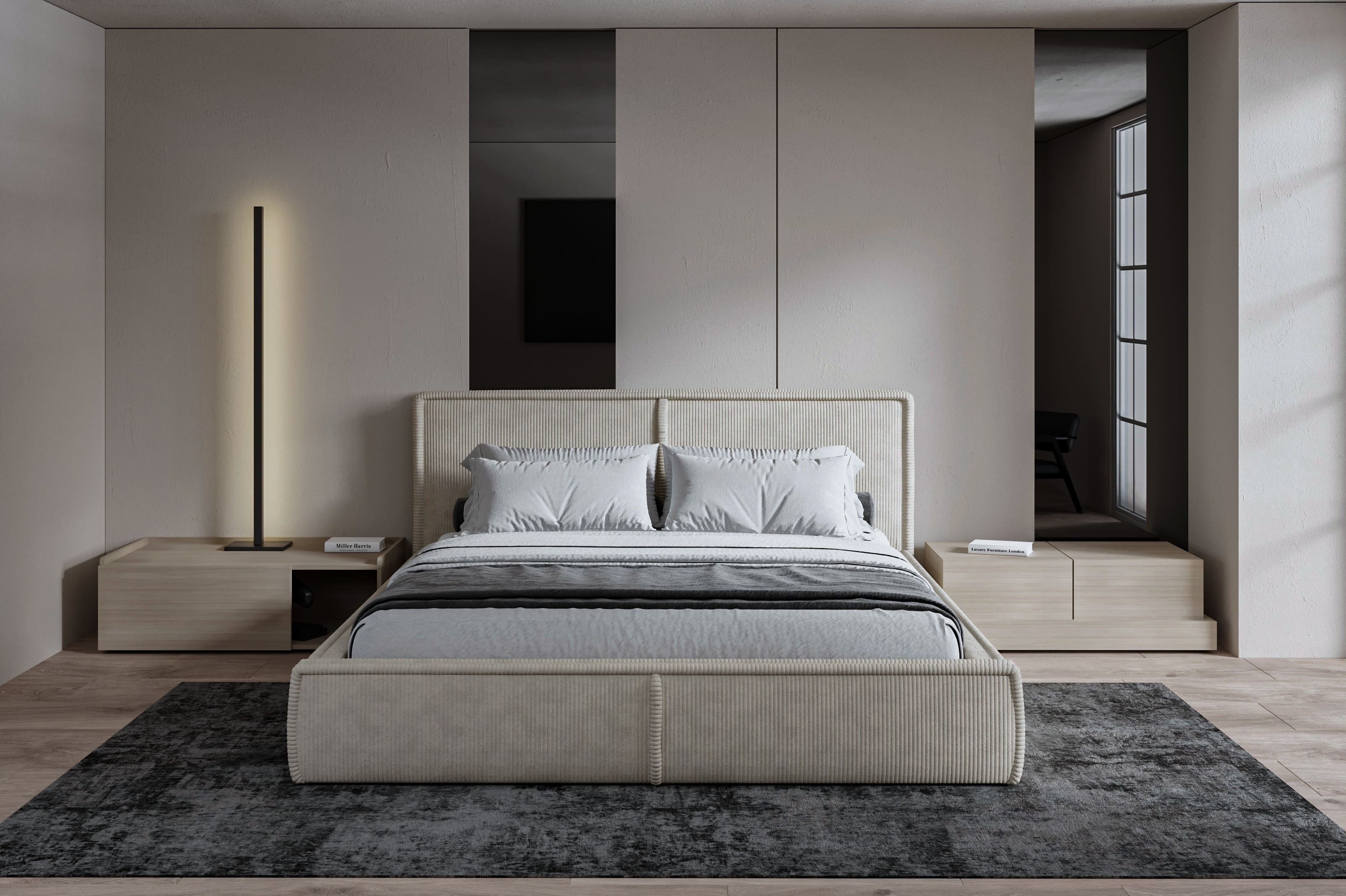 MOEBLO Polsterbett BETT 04 (Bezug: aus Cord, Doppelbett mit Kopfstütze, Rah günstig online kaufen