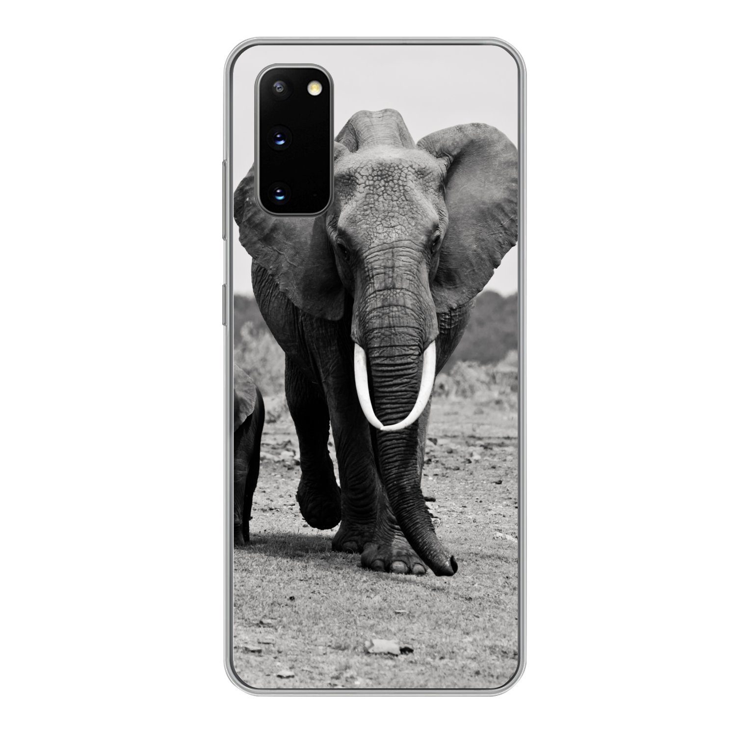 MuchoWow Handyhülle Elefant - Kind - Schwarz - Weiß, Phone Case, Handyhülle  Samsung Galaxy S20, Silikon, Schutzhülle