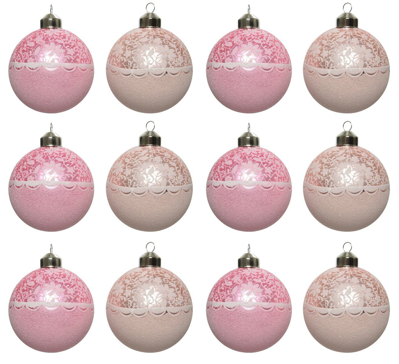 Decoris season decorations Weihnachtsbaumkugel, Weihnachtskugeln Glas 8cm mit Blumen Ornament 12er Set pink / rosa