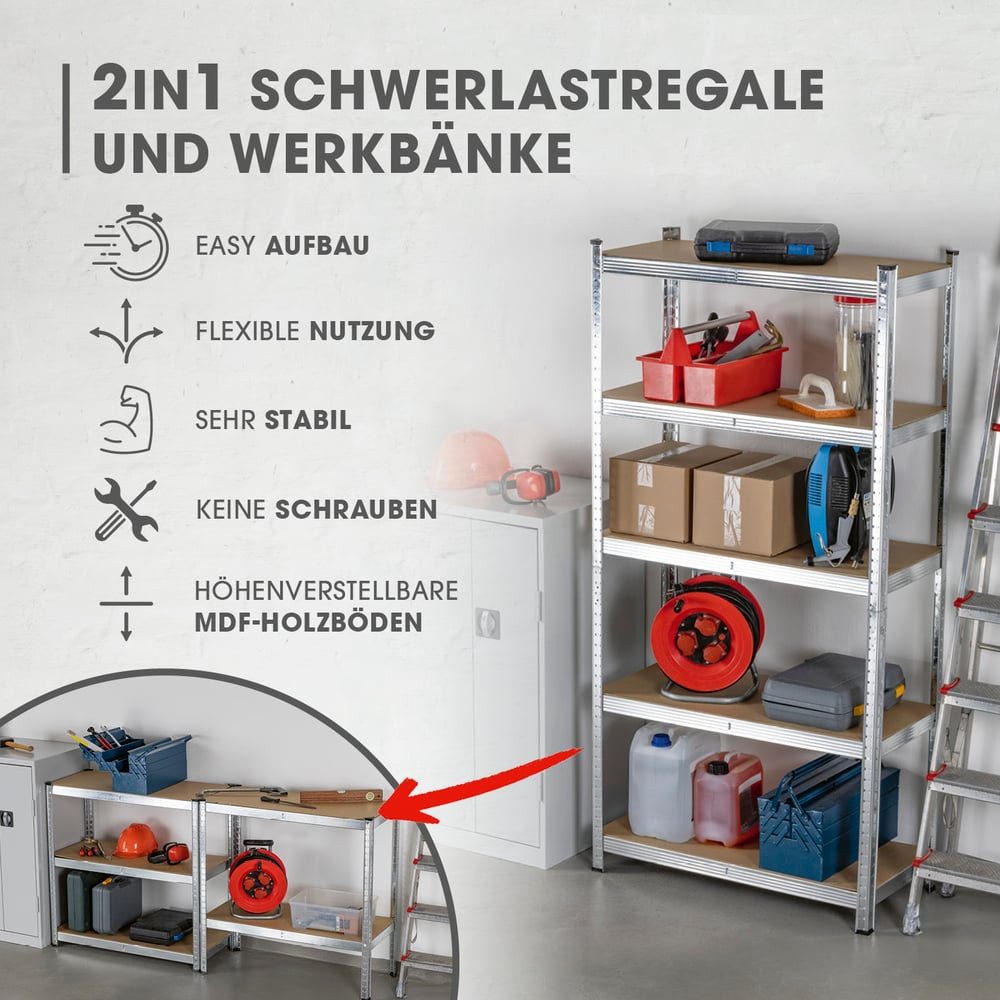 EASYmaxx Schwerlastregal 2er-Set 180x90x40 cm, 2-tlg., Kellerregal, Lagerre günstig online kaufen