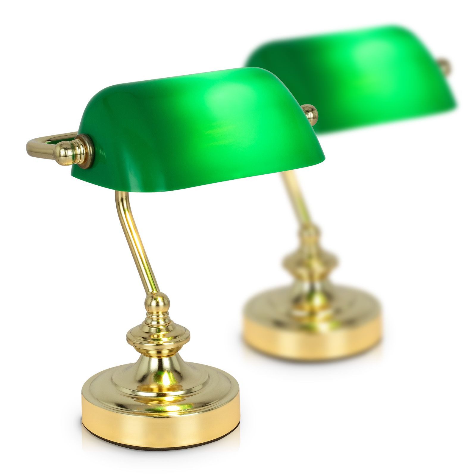 bmf-versand Tischleuchte Schreibtischlampe Retro Bankerlampe Grün Nachttischlampe 2er Set LED, inkl. Leuchtmittel, LED wechselbar, Warmweiß, Messing Цвета(ов)