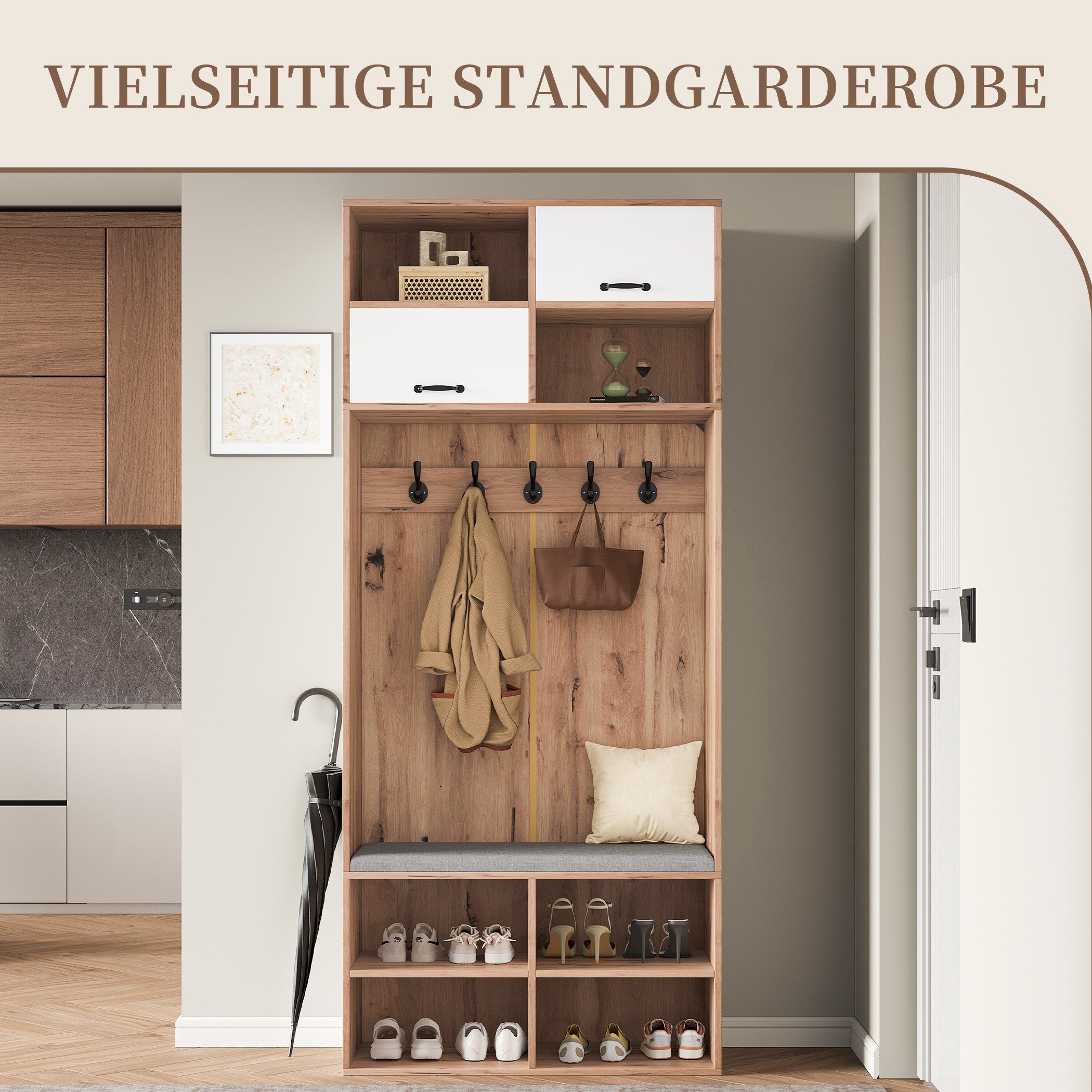 SeedWave Garderobe LED Garderobeschrank mit Schuhregalen, Sitzbank mit Abne günstig online kaufen