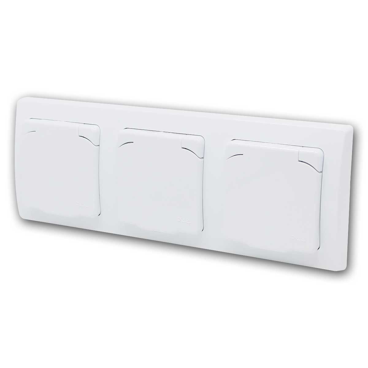 ChiliTec Unterputz-Steckdose DELPHI Dreifach Steckdose IP40 mit Deckel, weiß