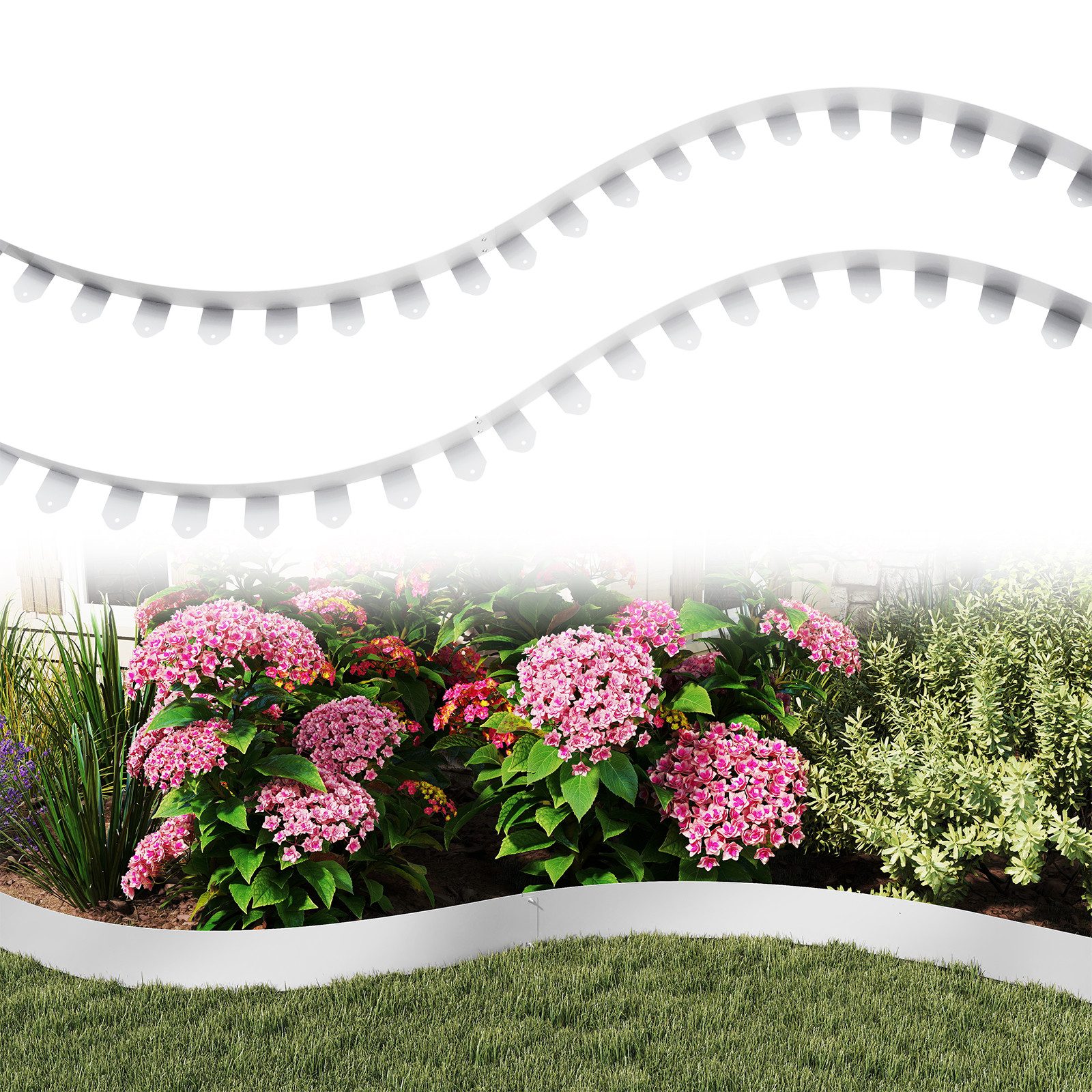 FIVMEN Beetumrandung Rasenkante Gartenkantenplatte 5cm/10cm Hoch aus Metall, Silber, Verzinkt Rasenbleche Mähkante Flexible Rasen Umrandung 5m/10m Lang
