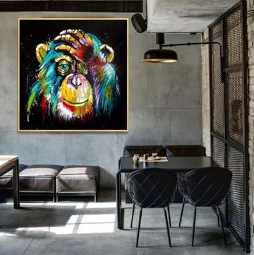 TPFLiving Kunstdruck (OHNE RAHMEN) Poster - Leinwand - Wandbild, Grafitti Art - Bunter, denkender Affe (Verschiedene Größen), Farben: Leinwand bunt - Größe: 30x30cm