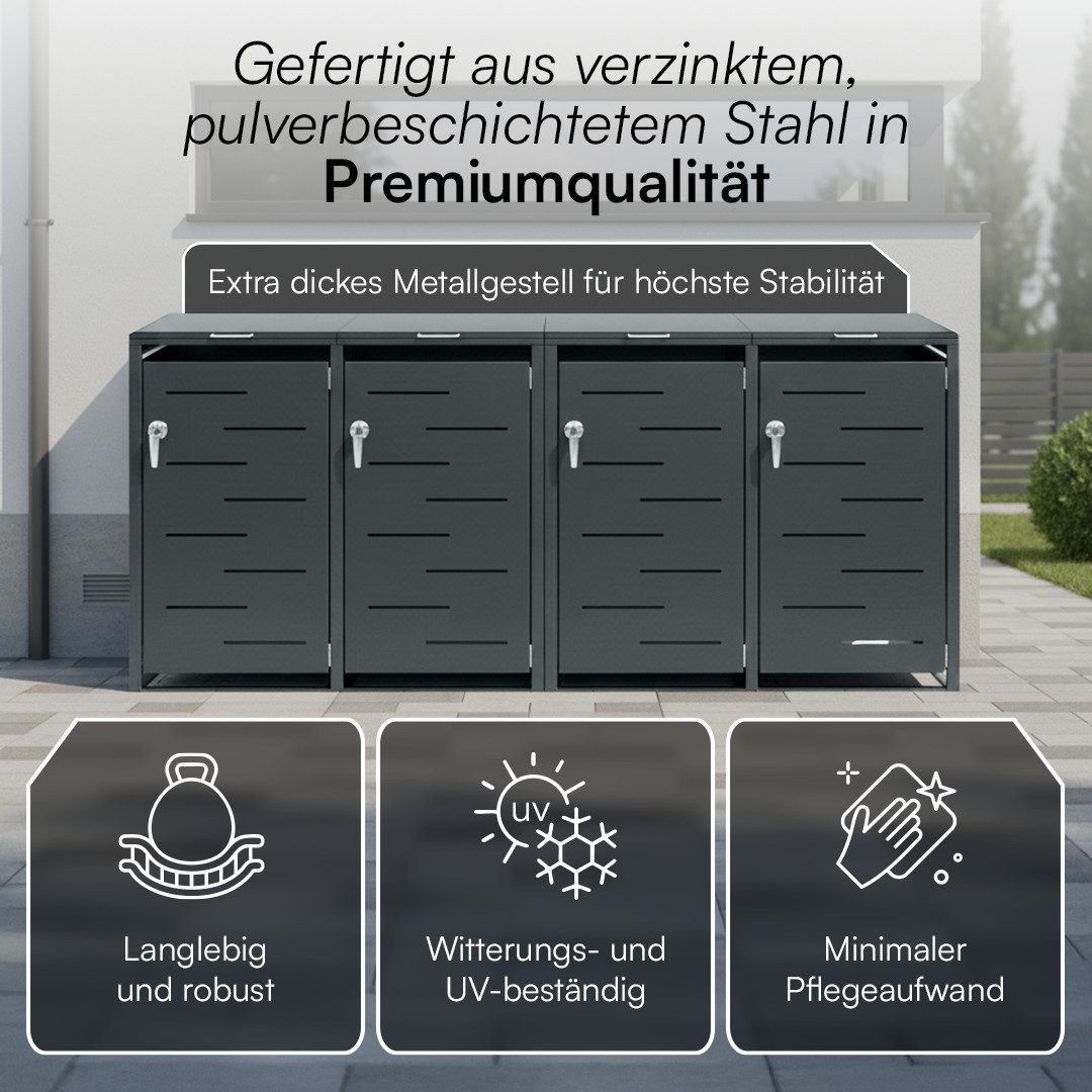 STEELSØN Mülltonnenbox Diorus 240L, Mülltonnenverkleidung abschließbar & wetterfest (Anthrazit, verfügbar mit 1, 2, 3, 4, oder 5 Türen), aus verzinktem Stahl – Bild 5 von 5
