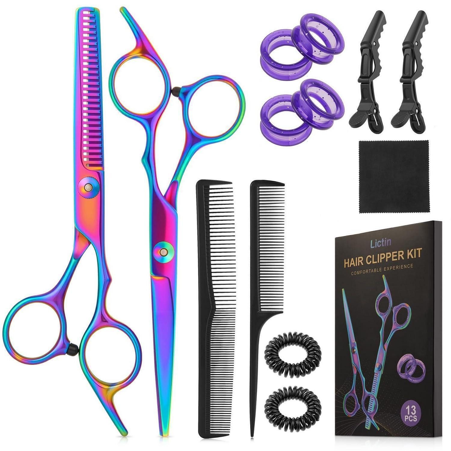 LuxusKollektion Scheren-Set Haarschere Profi Set 13-teilig Edelstahl Lila