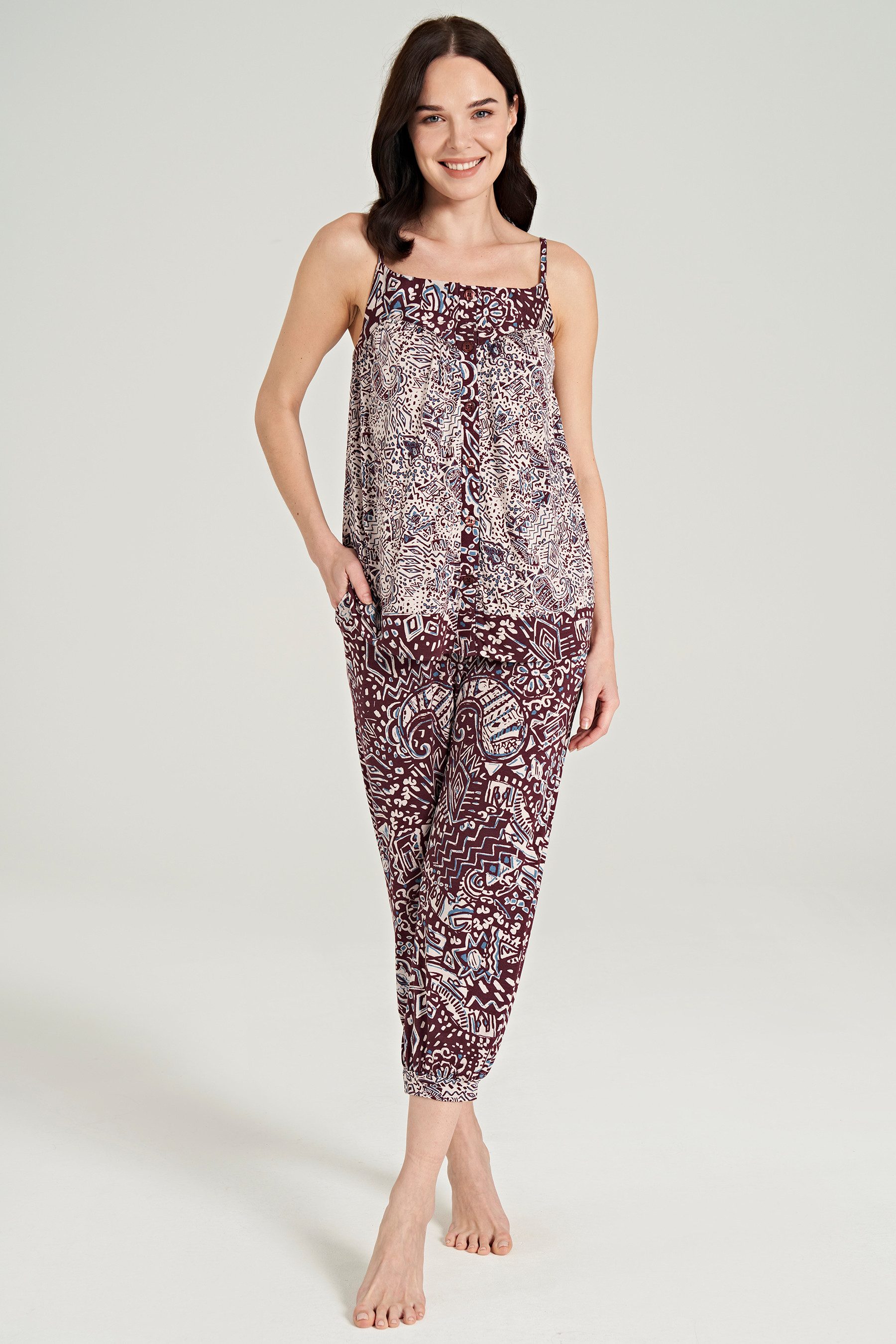 FEYZA Capri-Pyjama Damen Capri-Pyjama-Set mit Ethnomuster – 2-teilig, bequem & stilvoll