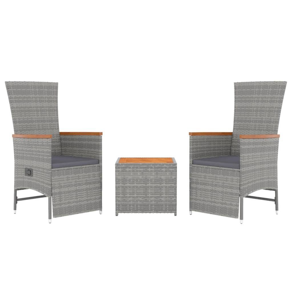 vidaXL Gartenlounge-Set 3-tlg. Garten-Lounge-Set Grau Poly Rattan & Massivholz, (3-tlg)