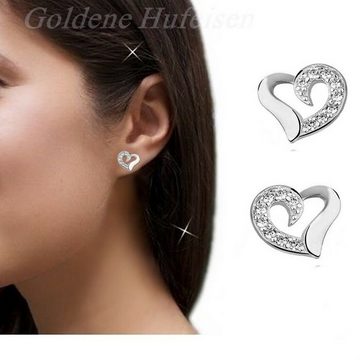 Goldene Hufeisen Paar Ohrstecker Herz Ohrstecker 925 Sterling Silber Rhodiniert mit Zirkonia Kristall (1 Paar, inkl. Geschenkbox), Rhodium überzogen