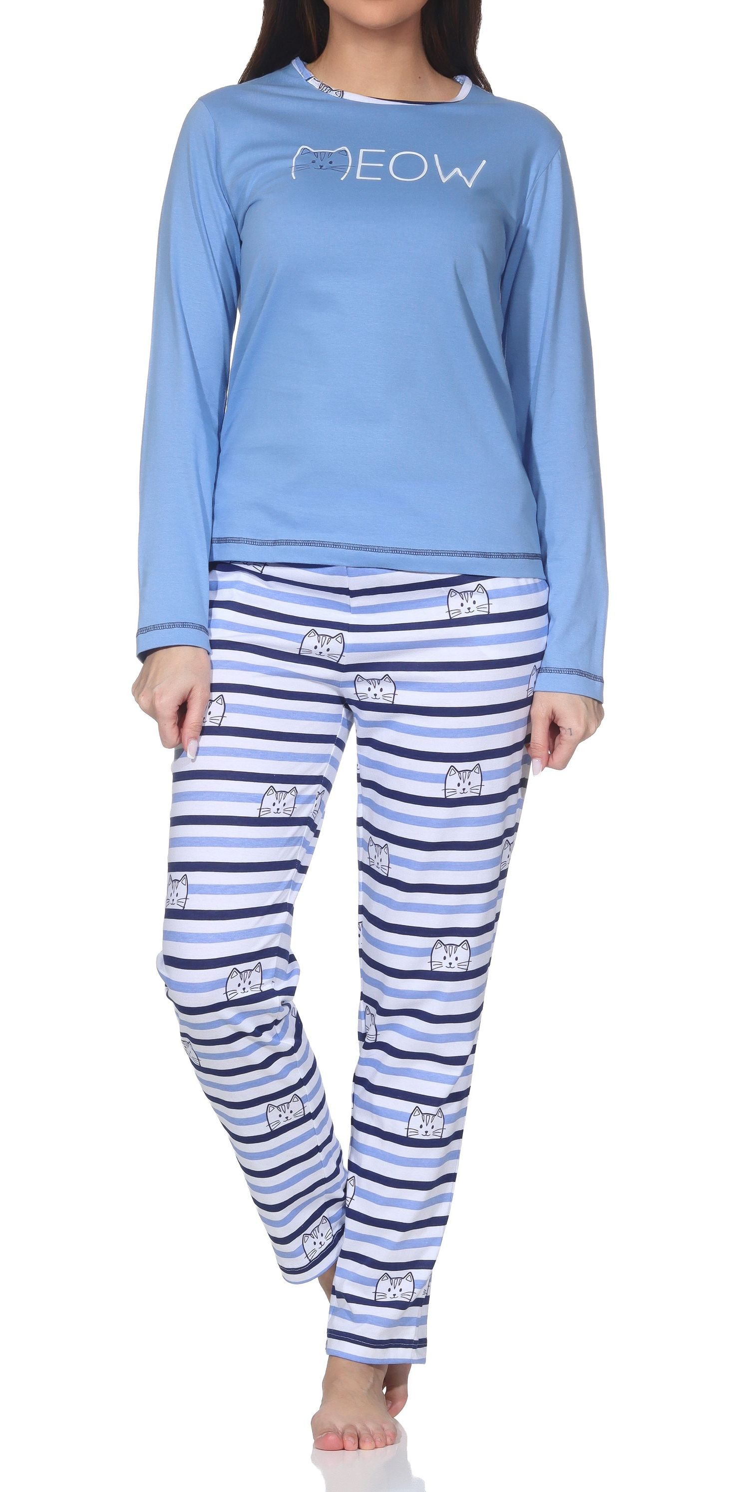 Pyjama Normann Damen langarm Pyjama in Katzen Optik – auch in Übergröße