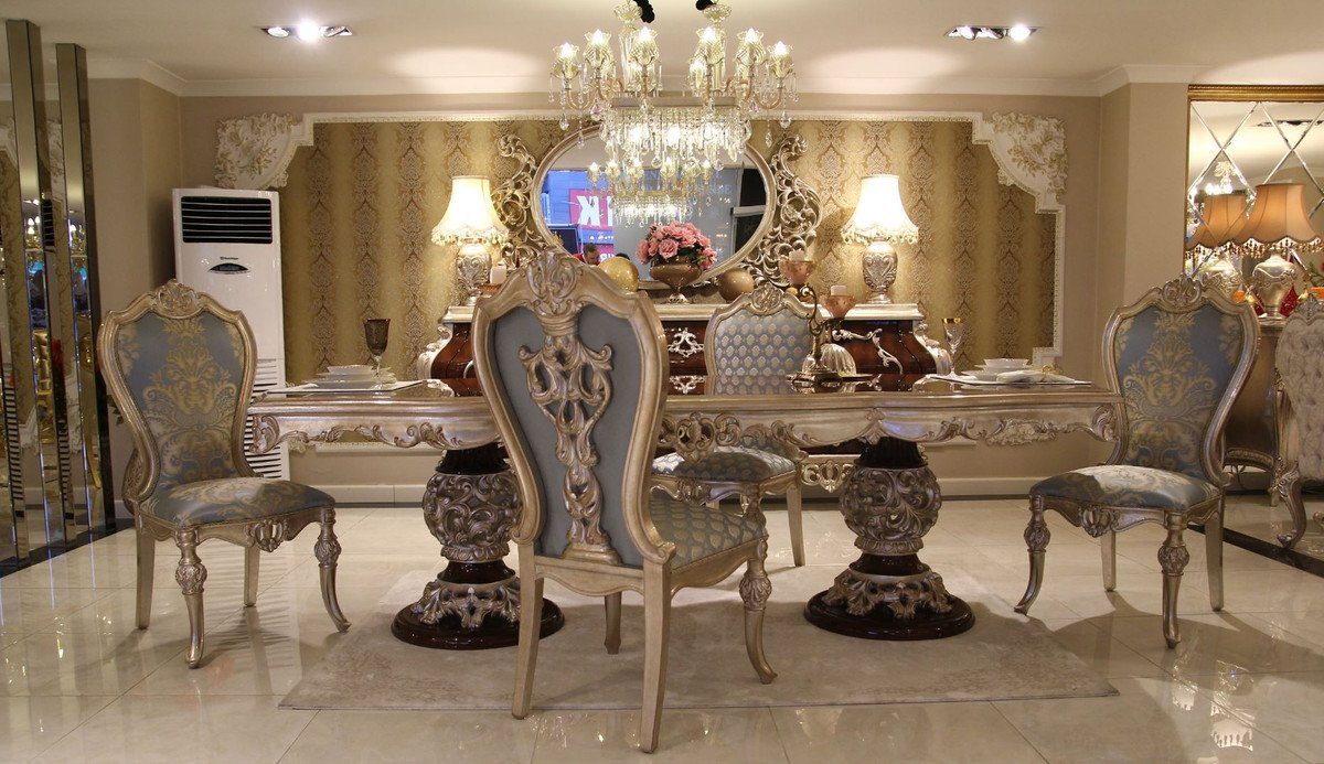 Casa Padrino Esszimmer-Set Luxus Barock Esszimmer Set - 1 Esstisch & 8 Esszimmerstühle - Esszimmermöbel im Barockstil - Edel & Prunkvoll - Luxus Qualität
