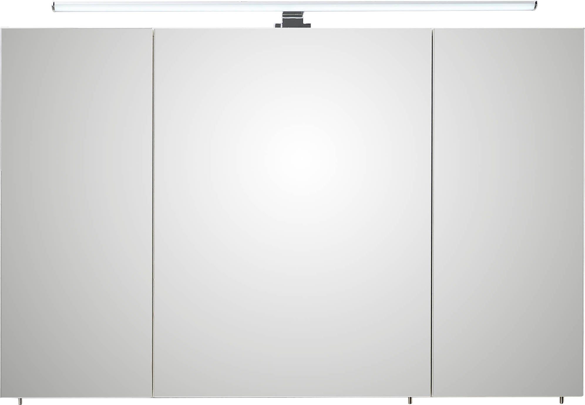 PELIPAL Spiegelschrank Quickset Breite 360 cm, 110 3-türig, LED-Beleuchtung, Schalter-/Steckdosenbox