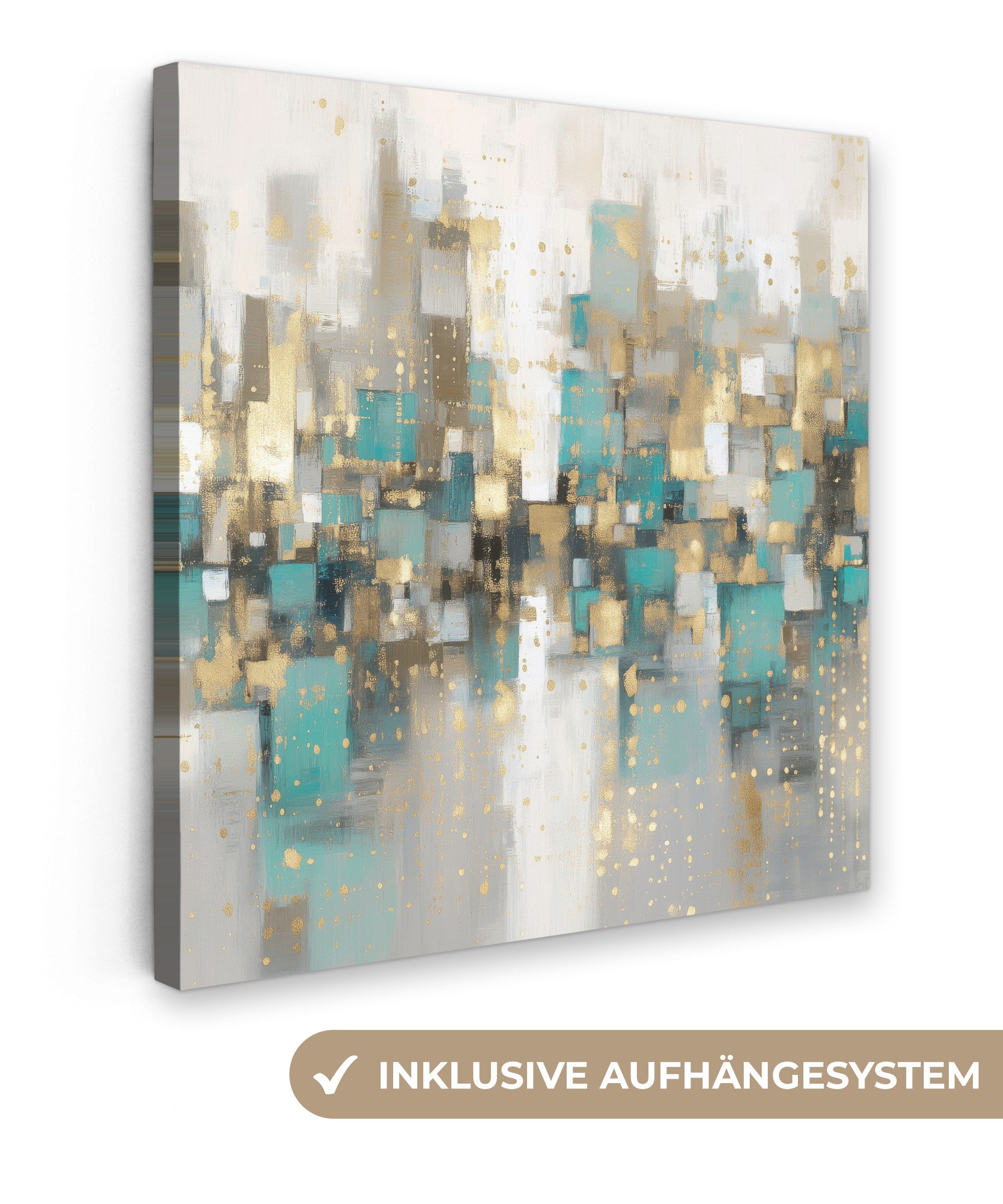 OneMillionCanvasses® Leinwandbild Abstrakt - Blöcke - Gold - Skyline, Fotodruck (1 St), Wandbild, Deko Schlafzimmer Wohnzimmer Flur 20x20 cm