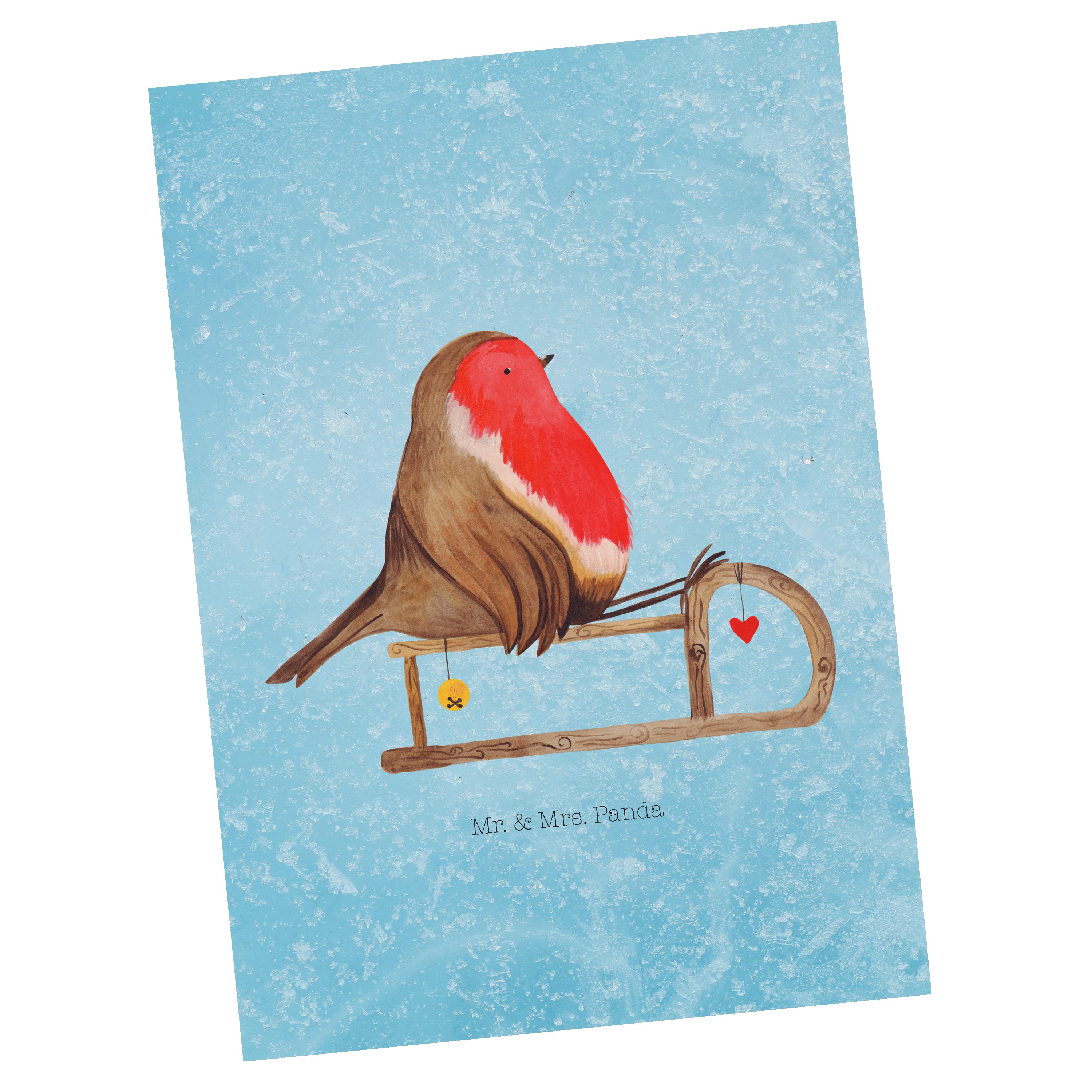 Mr. Postkarte Mrs. Panda Vogel Eisblau & Einladung, Rotkehlchen Karte, Schlitten - - Geschenk,
