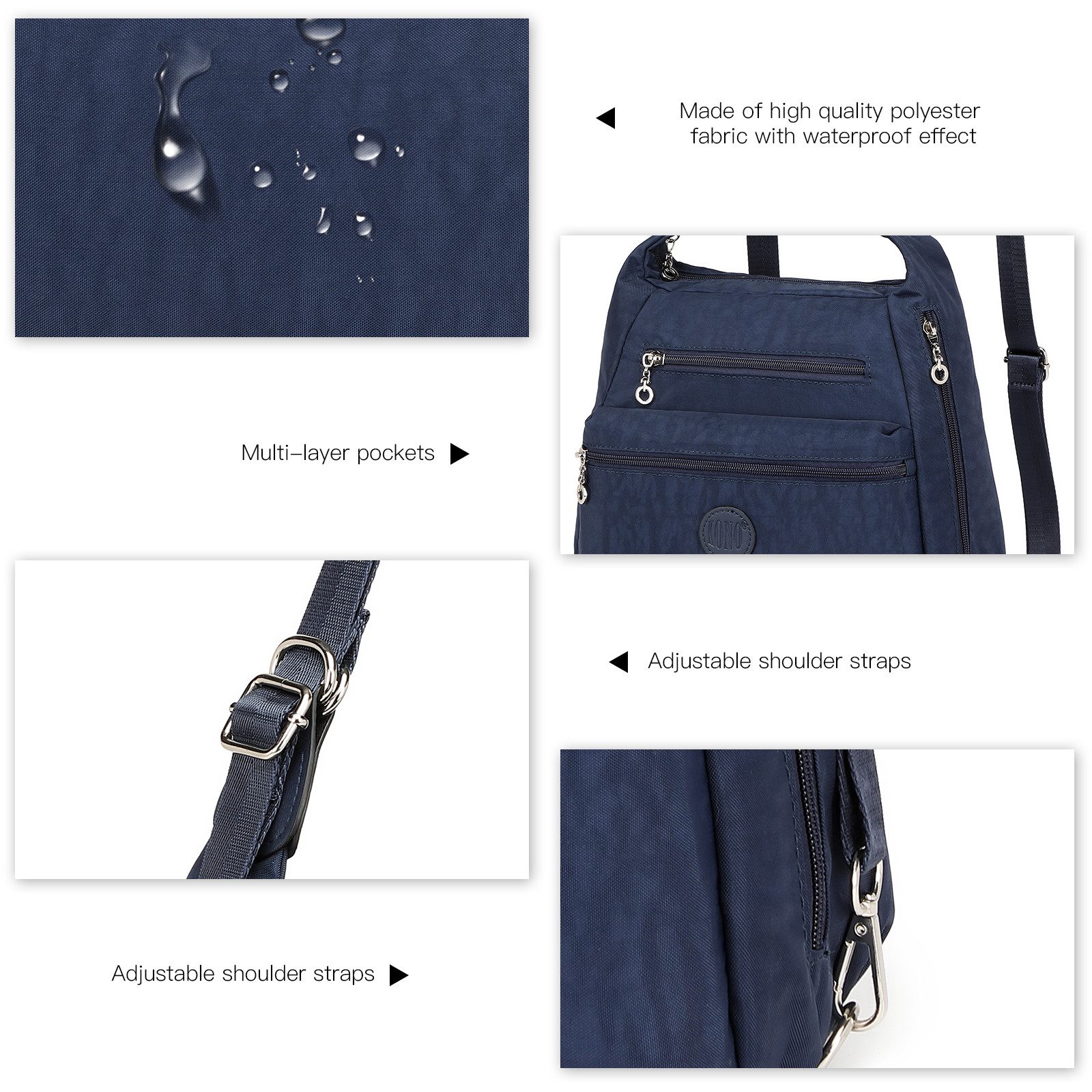 KONO Handtasche Rucksack Damen Umhängetaschen Nylon Schultertaschen 3 in 1 Handtasche – Bild 5 von 5