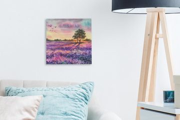 OneMillionCanvasses® Leinwandbild Lavendel - Farbe - Vögel - Bäume - Lila, (1 St), Leinwand Bilder für Wohnzimmer Schlafzimmer